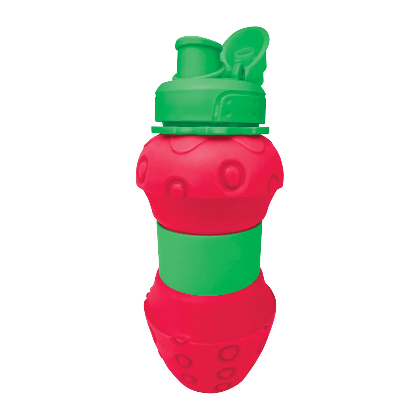 Botella deportiva plegable de silicona 600 ml Funny Bottle diseño fresa con mosquetón