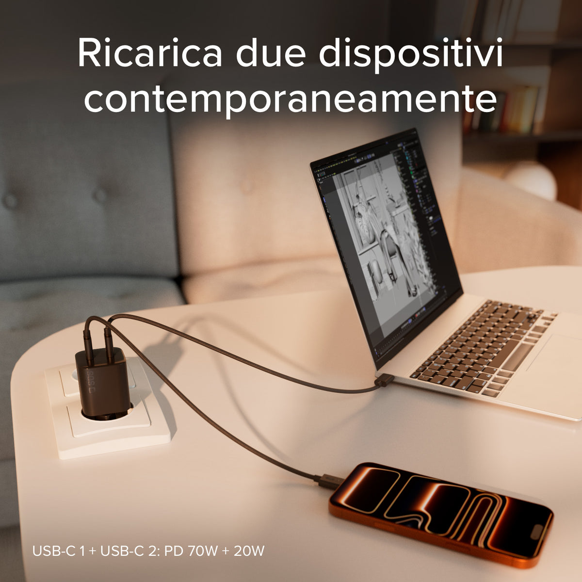 Kit ricarica 100W doppia USB‑C con cavo