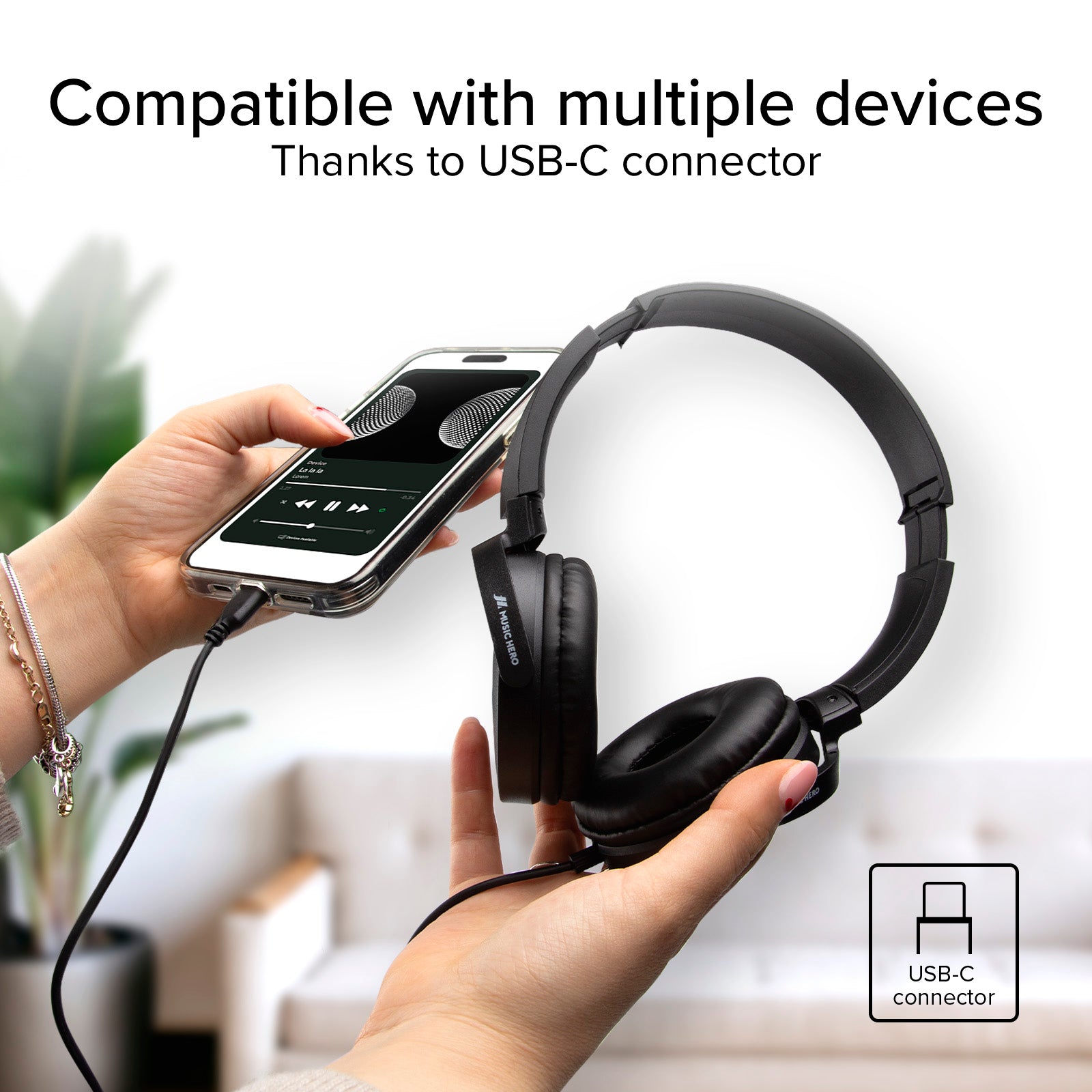Auriculares con cable con USB-C y almohadillas blandas giratorias