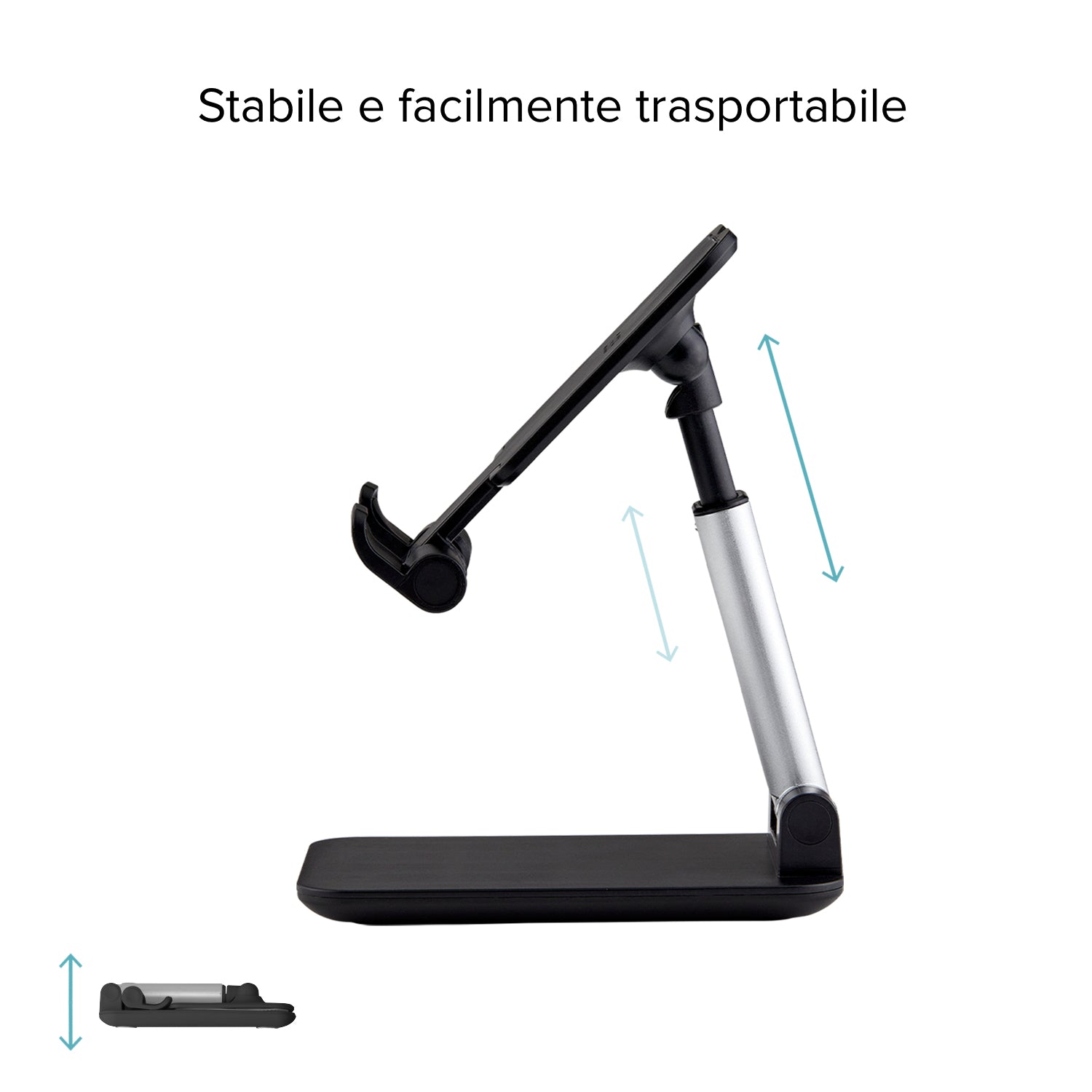 Portable desktop stand for smartphones and tablets up to 12"