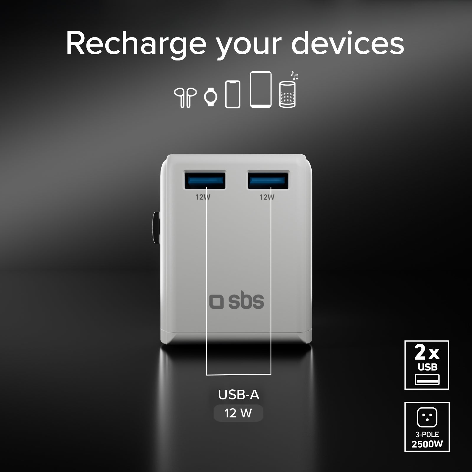 Adaptateur universel de voyage 2500 W avec fiches internationales RU, US, Asie