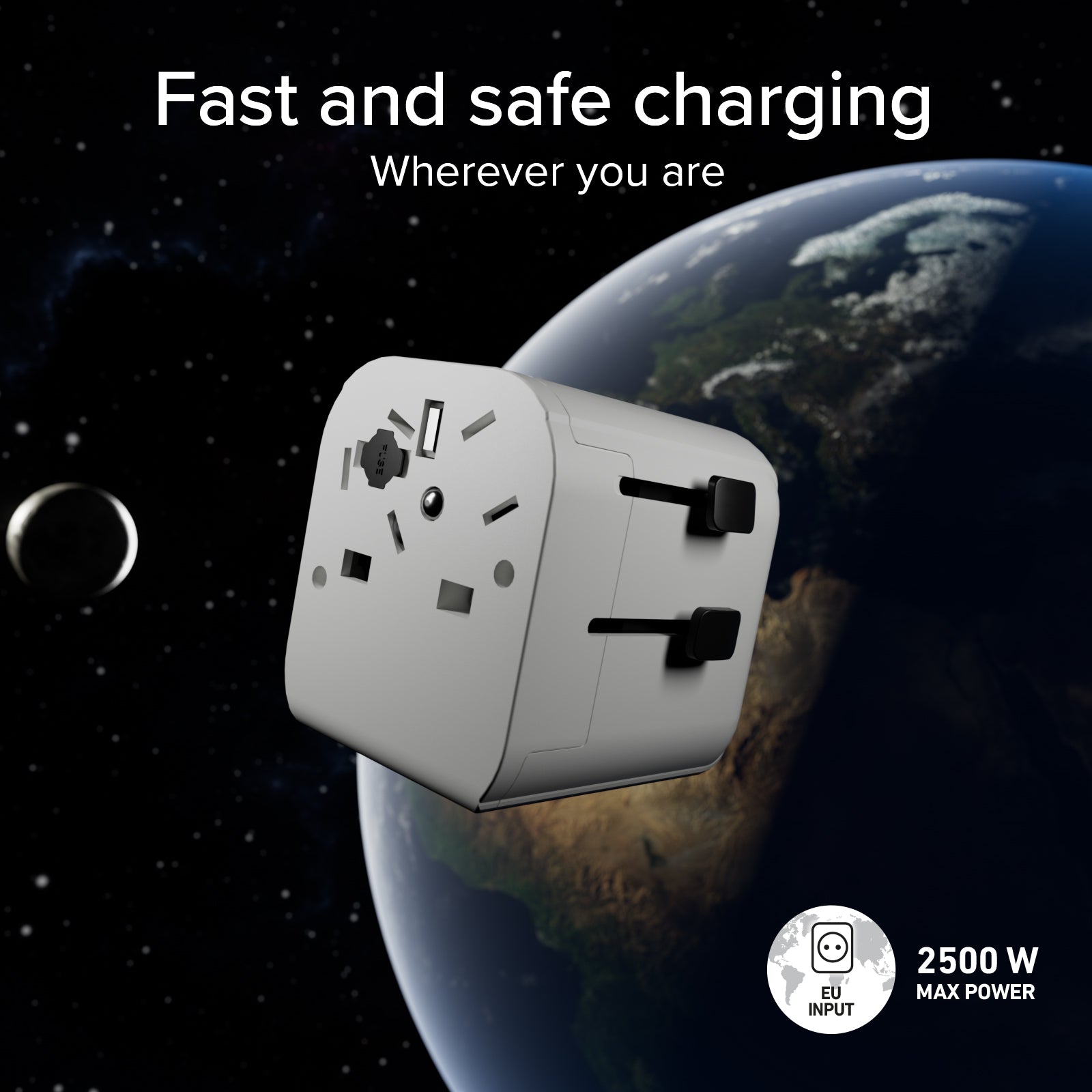 Adaptateur universel de voyage 2500 W avec fiches internationales RU, US, Asie