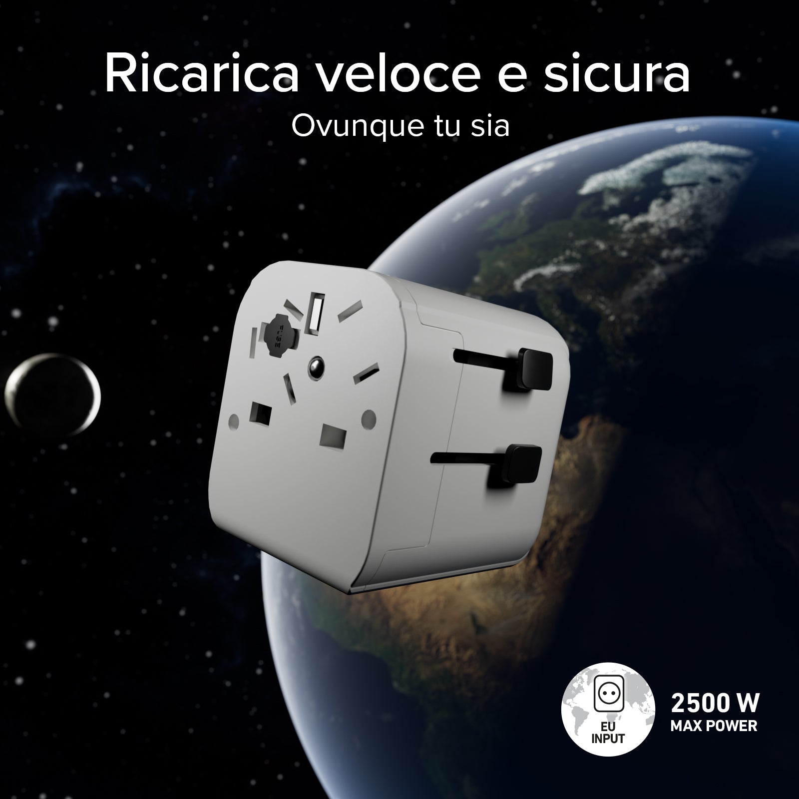 Adaptateur universel de voyage 2500 W avec fiches internationales RU, US, Asie