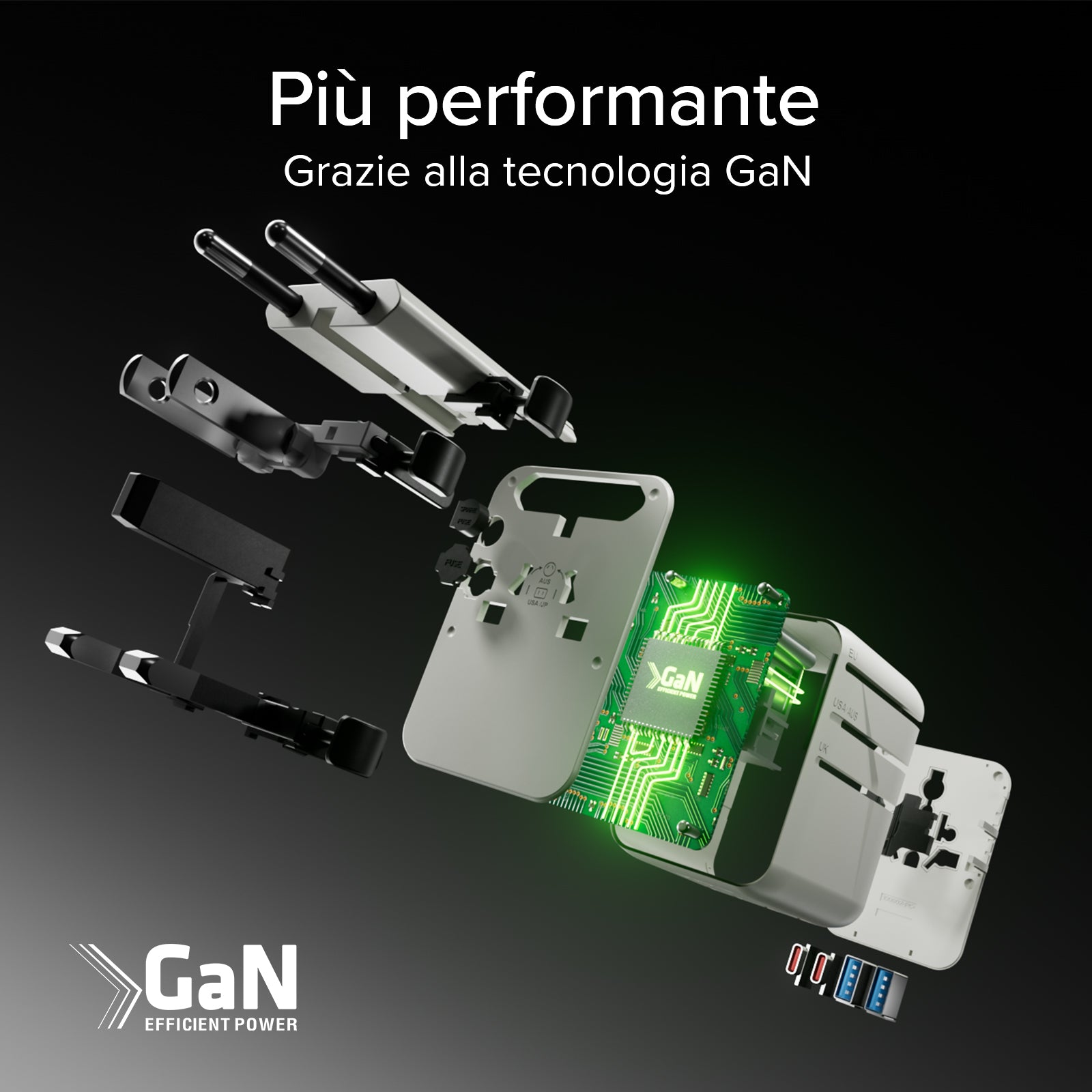 Adaptador cargador universal de viaje GaN