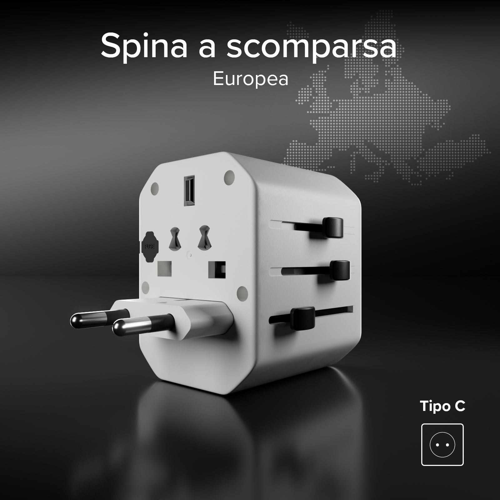Universal travel adapter for Europe, Americas, Asia, Africa