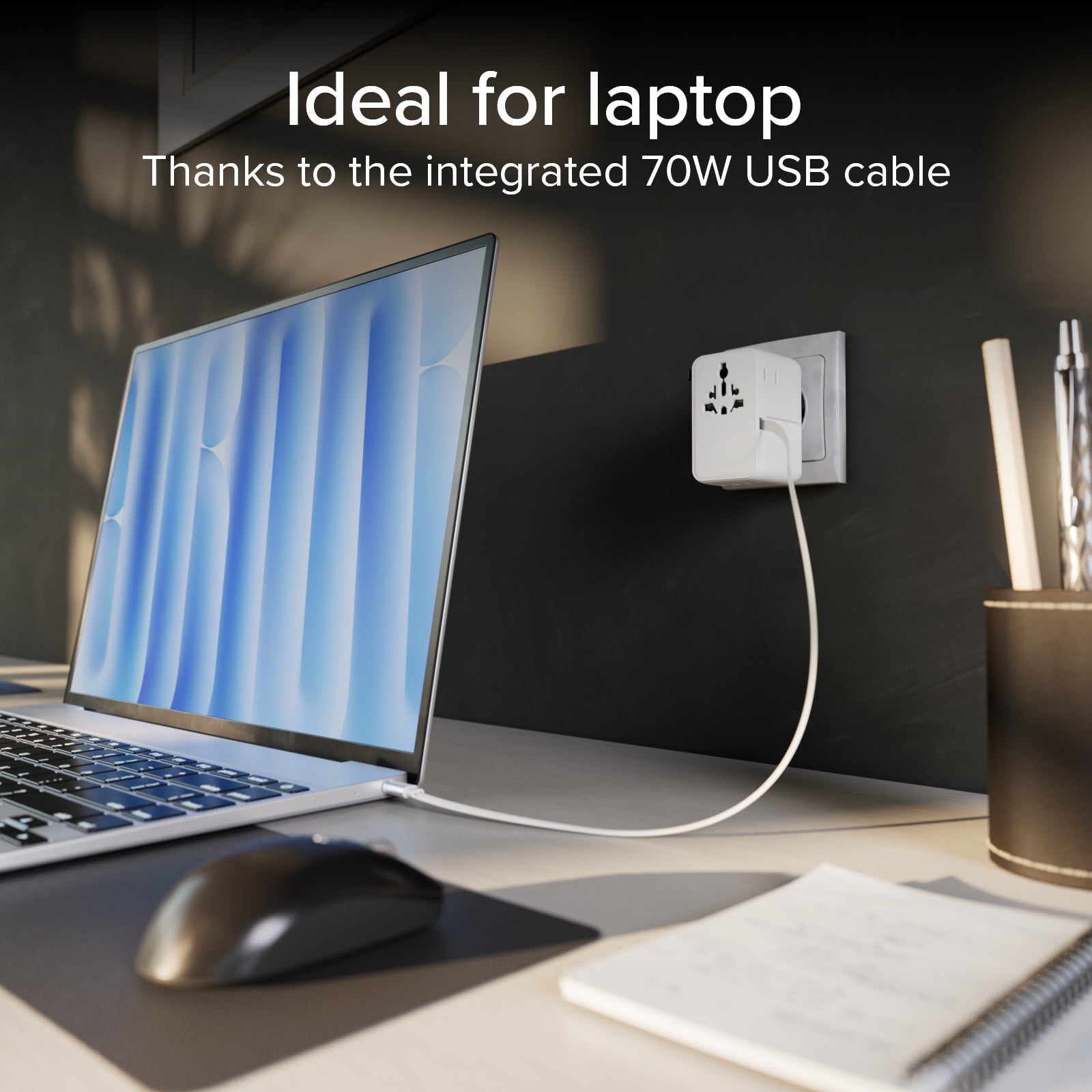 Adaptateur de voyage universel avec câble USB-C intégré