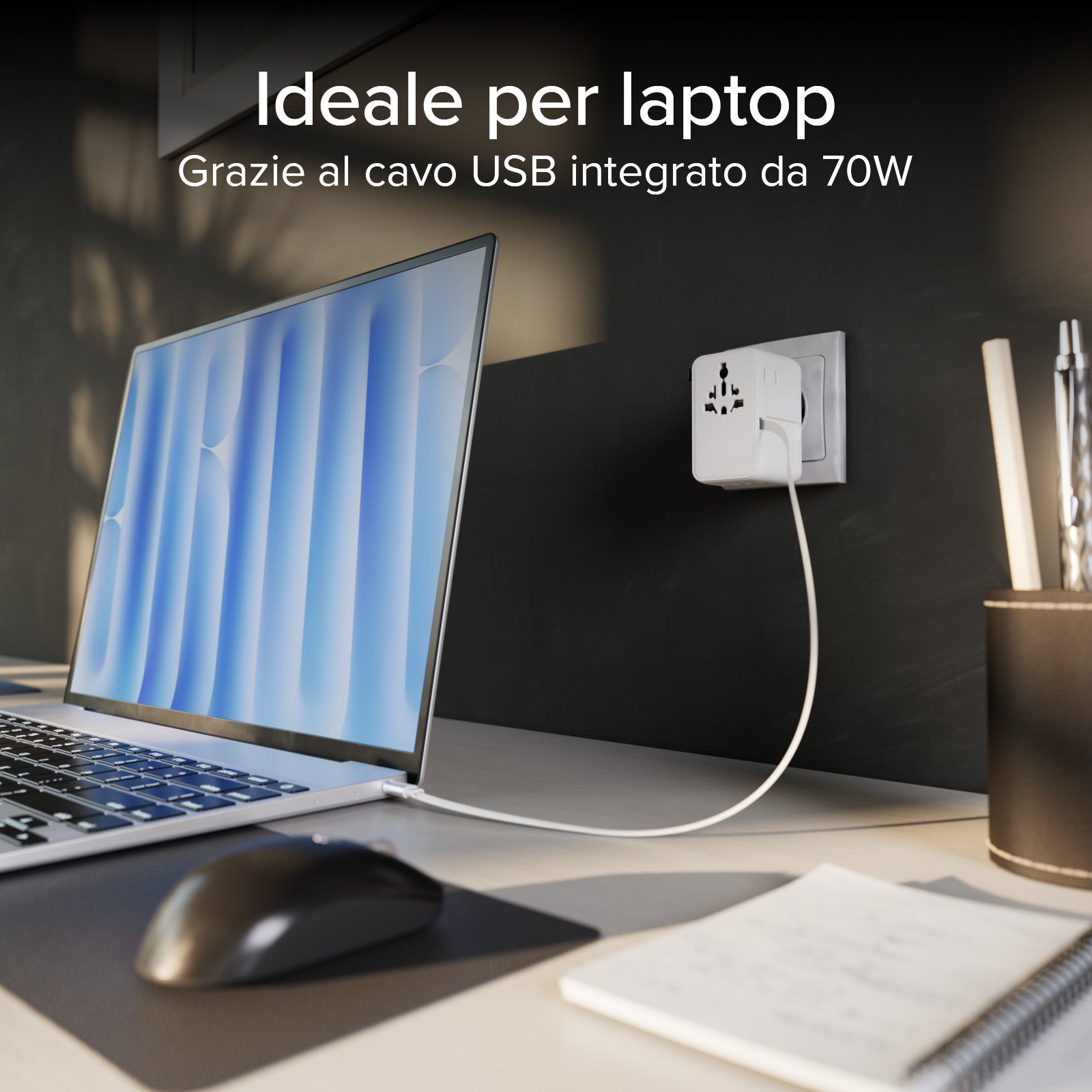 Adattatore universale da viaggio con cavo USB-C integrato