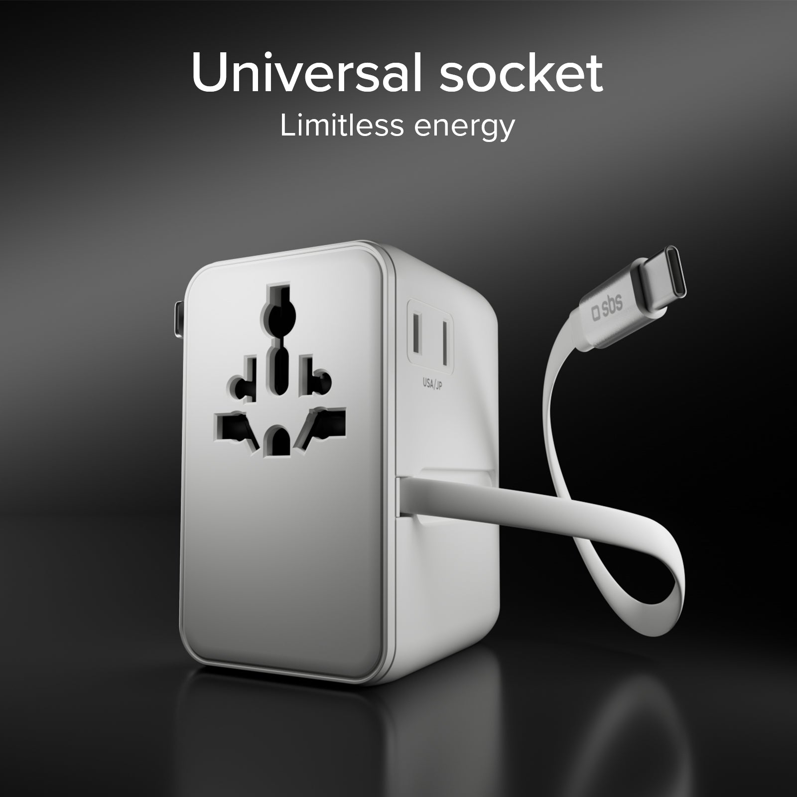 Universal-Reiseadapter mit integriertem USB-C-Kabel