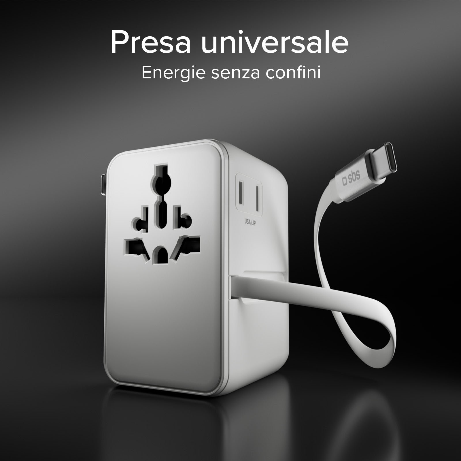 Adattatore universale da viaggio con cavo USB-C integrato