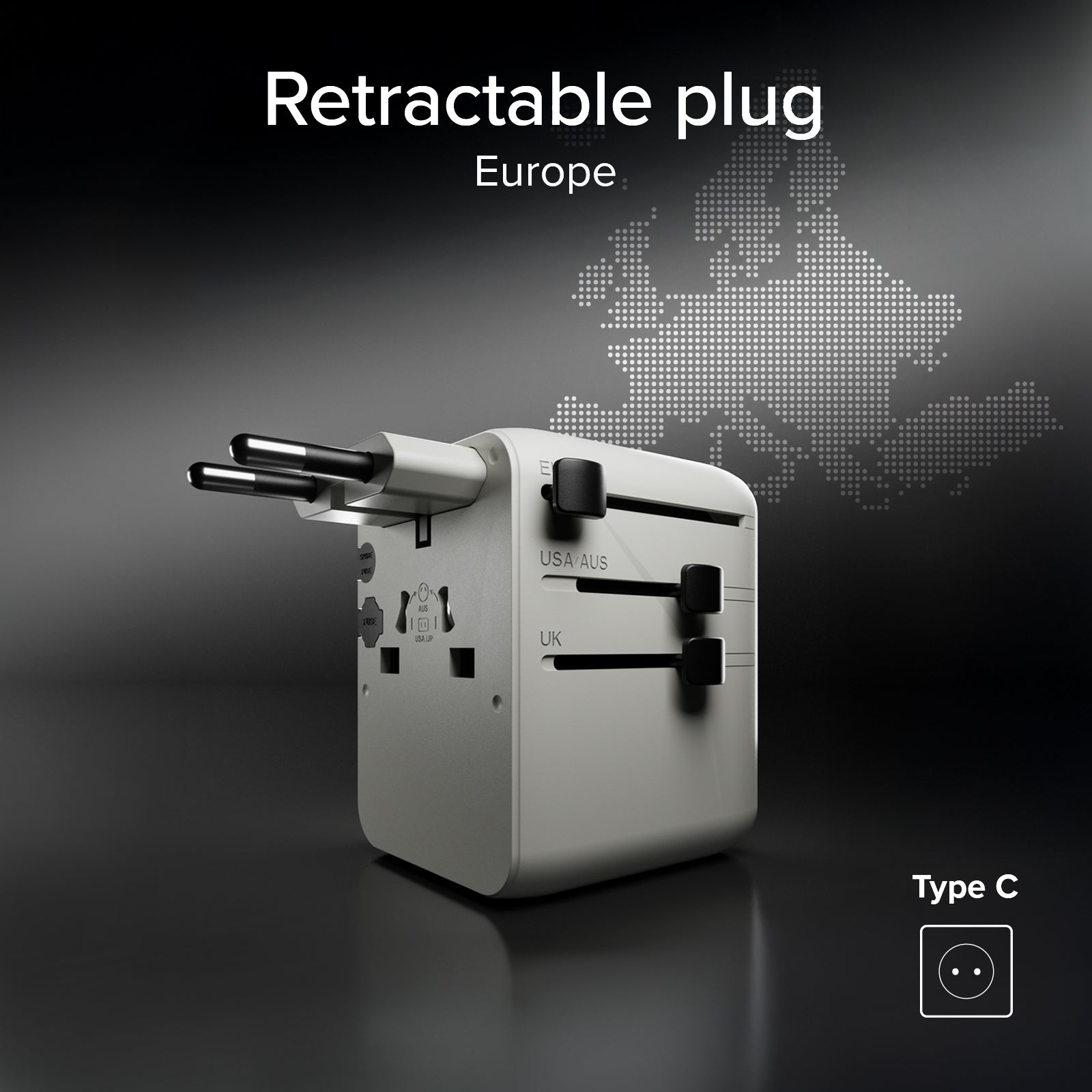 Adattatore universale da viaggio con cavo USB-C integrato
