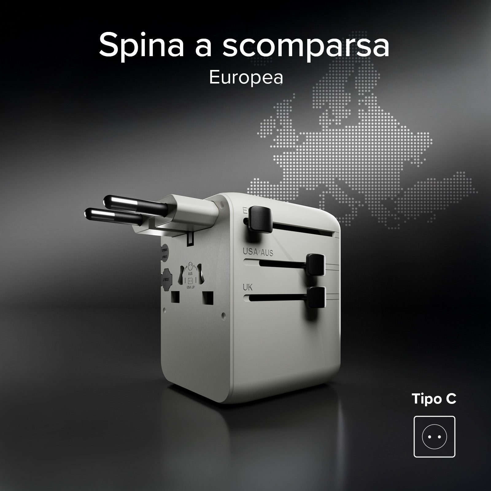 Adattatore universale da viaggio con cavo USB-C integrato