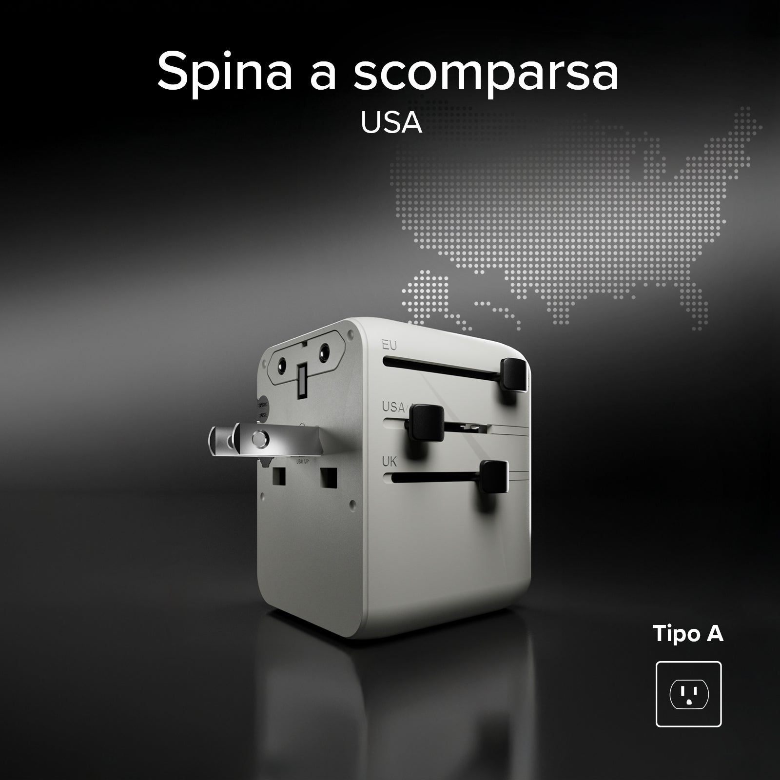 Adattatore universale da viaggio con cavo USB-C integrato