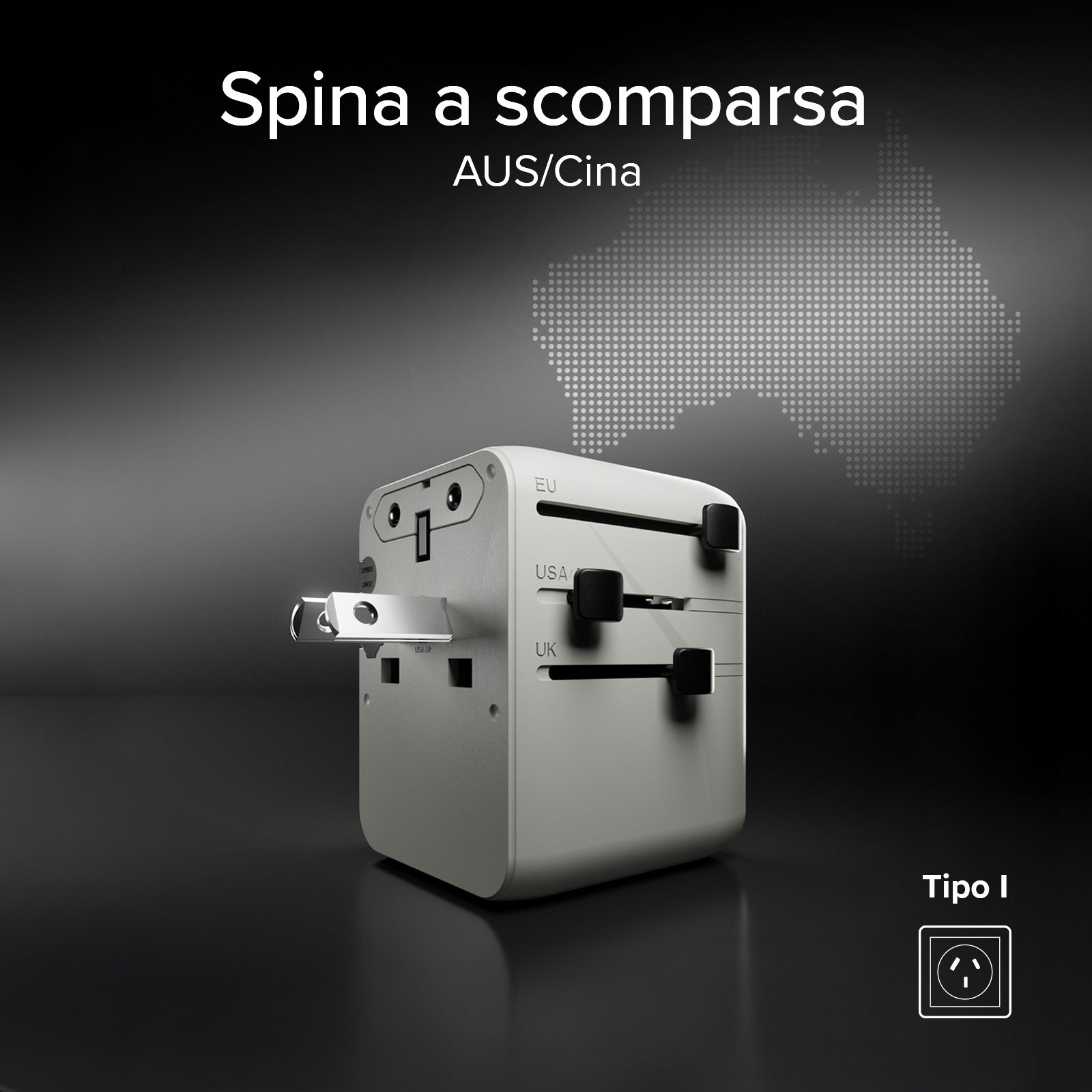 Adattatore universale da viaggio con cavo USB-C integrato