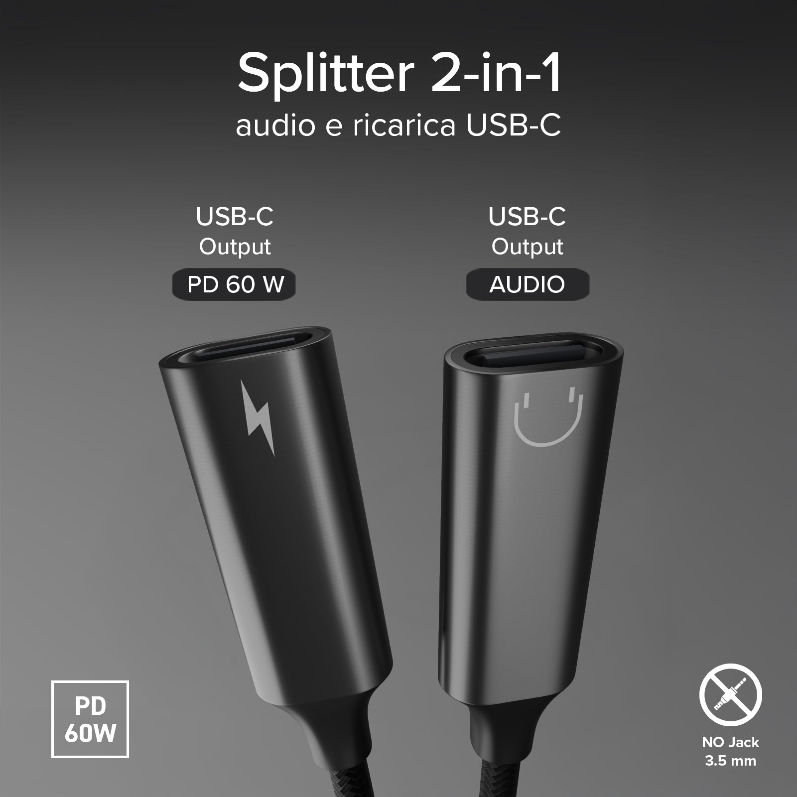 Adattatore USB-C audio e ricarica simultanea