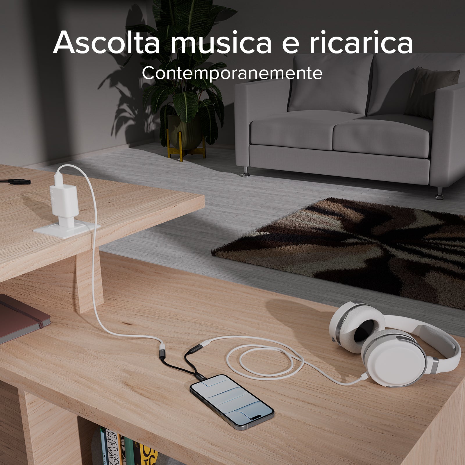 Adattatore USB-C audio e ricarica simultanea