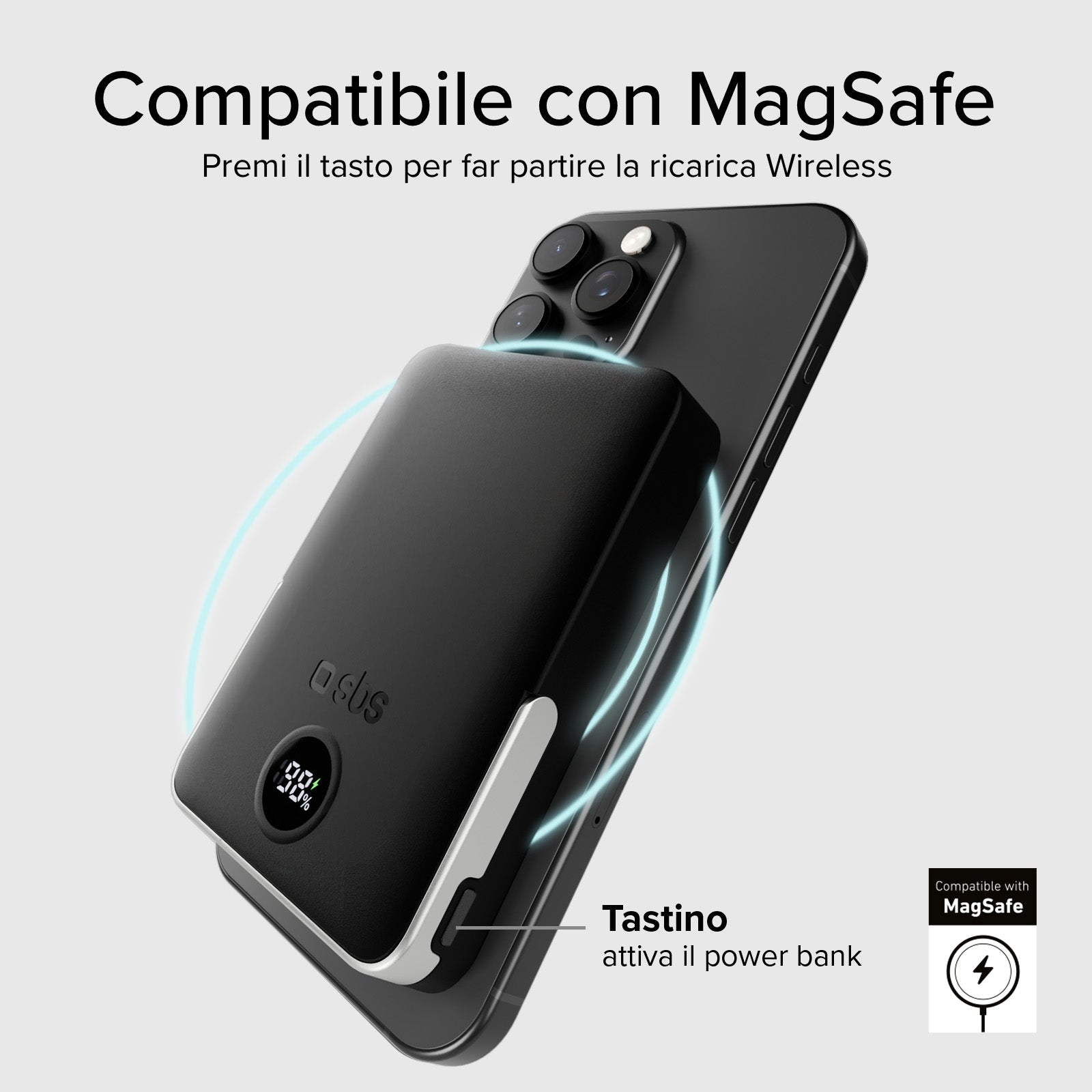 Power bank battery pack 10.000 mAh wireless con supporto stand integrato e LCD