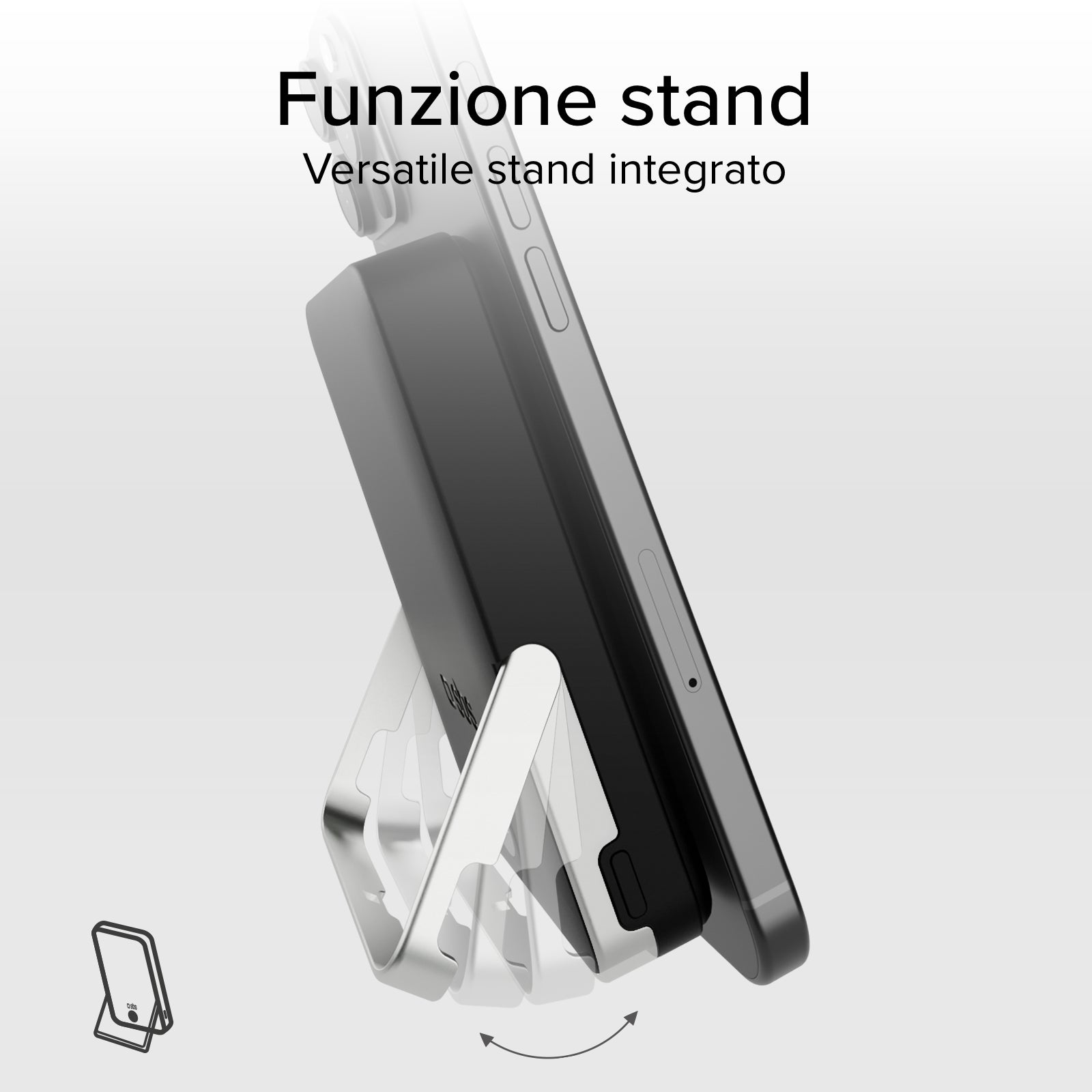 Power bank battery pack 10.000 mAh wireless con supporto stand integrato e LCD