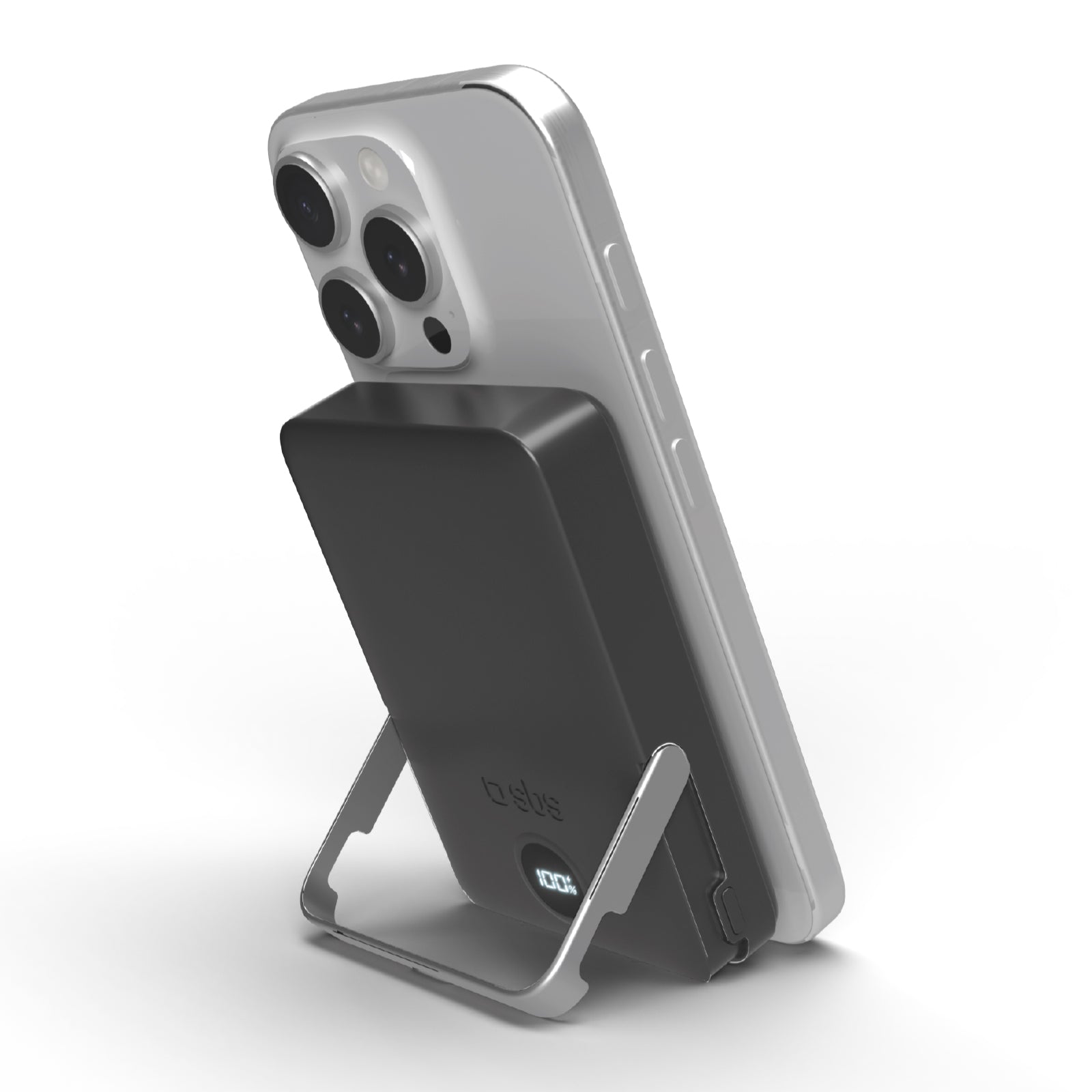 Power bank battery pack 10.000 mAh wireless con supporto stand integrato e LCD