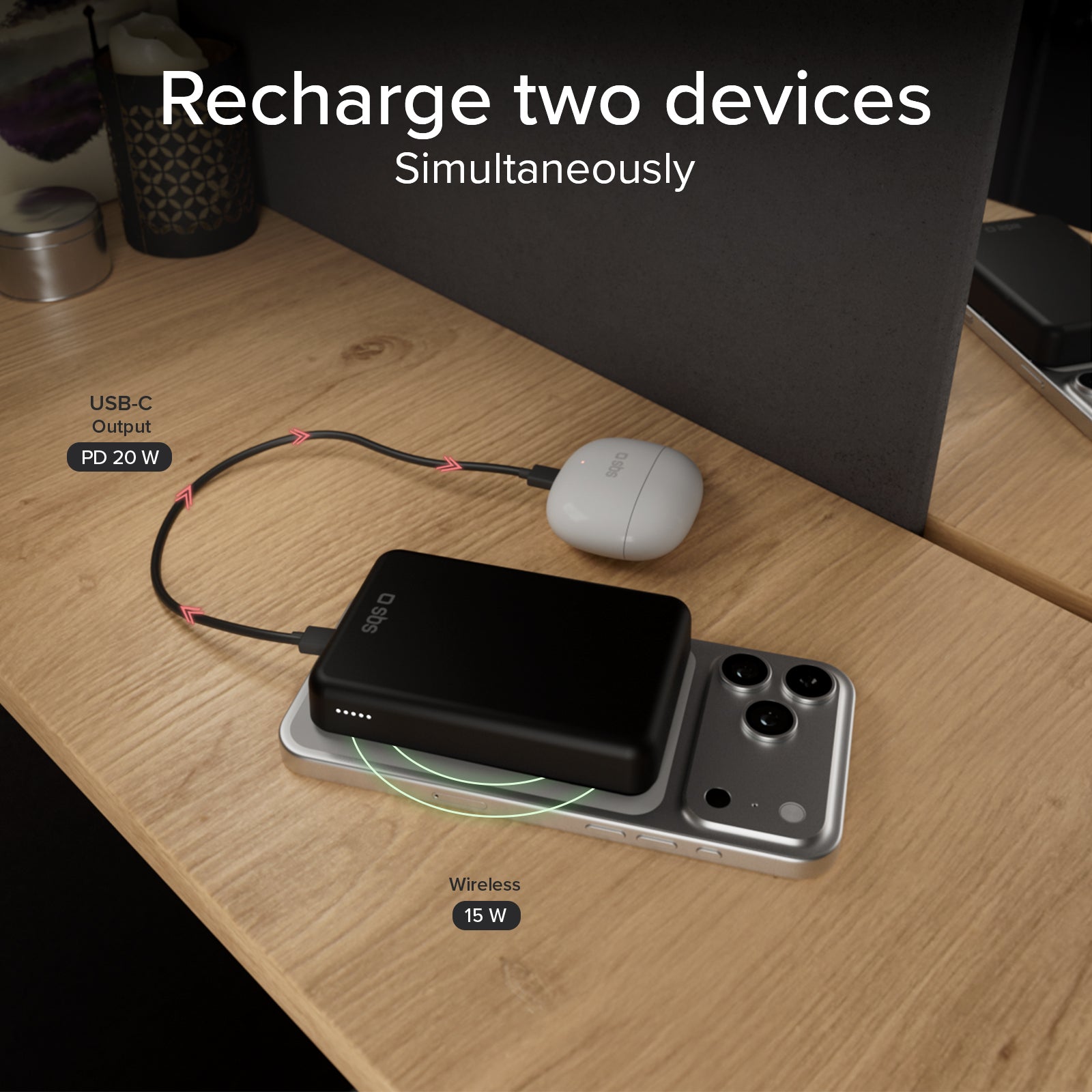 Batería externa inalámbrica Qi2 de 10.000 mAh con USB-C