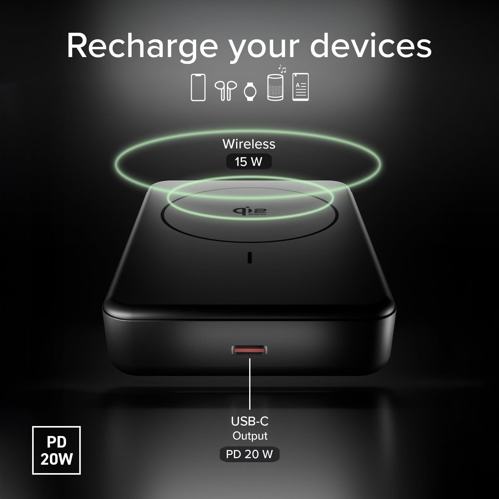 Batería externa inalámbrica Qi2 de 10.000 mAh con USB-C