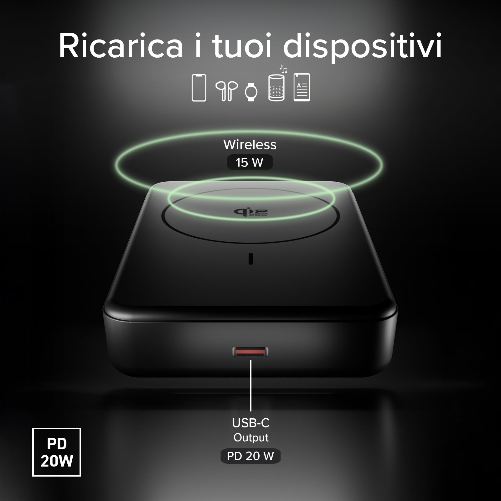 Batería externa inalámbrica Qi2 de 10.000 mAh con USB-C