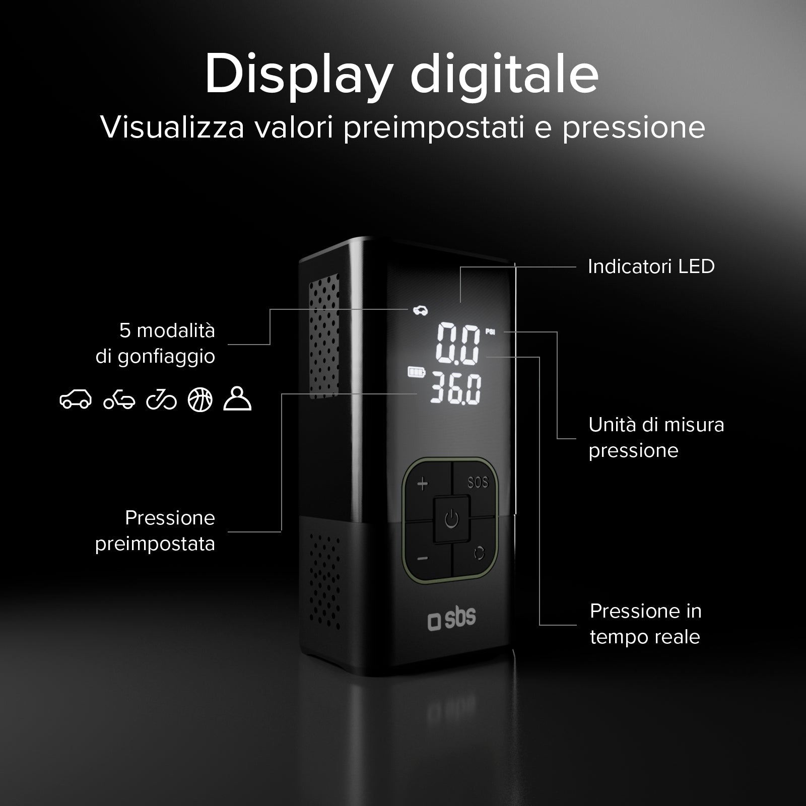 Compresor portátil con función batería externa 3600 mAh 5 W y linterna LED para emergencias en exteriores