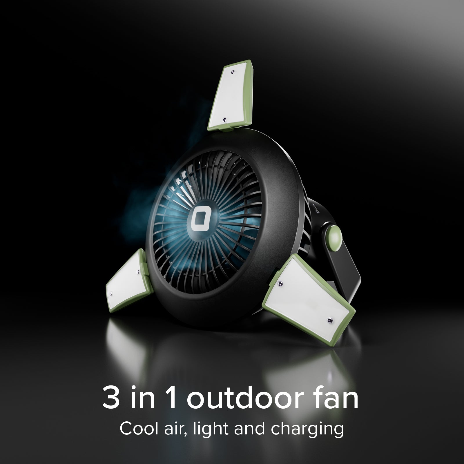 Ventilador con batería externa 4000 mAh, luz regulable y carga solar