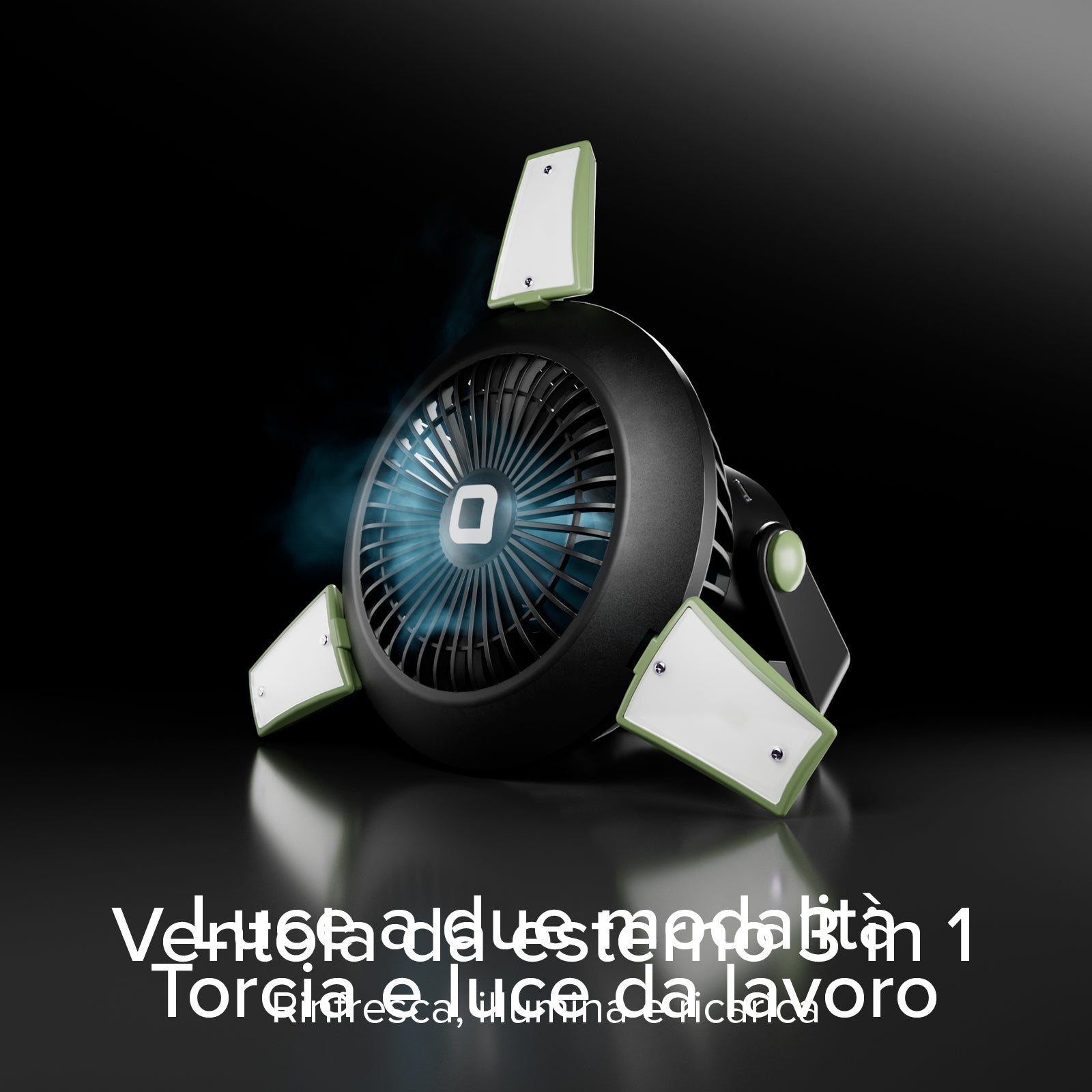 Ventilador con batería externa 4000 mAh, luz regulable y carga solar