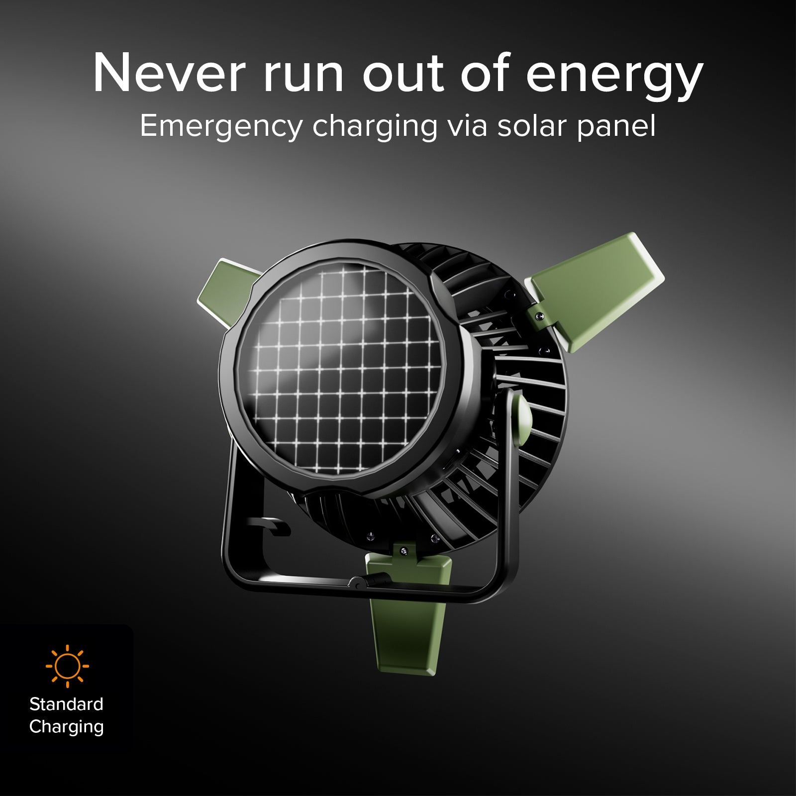Ventilador con batería externa 4000 mAh, luz regulable y carga solar