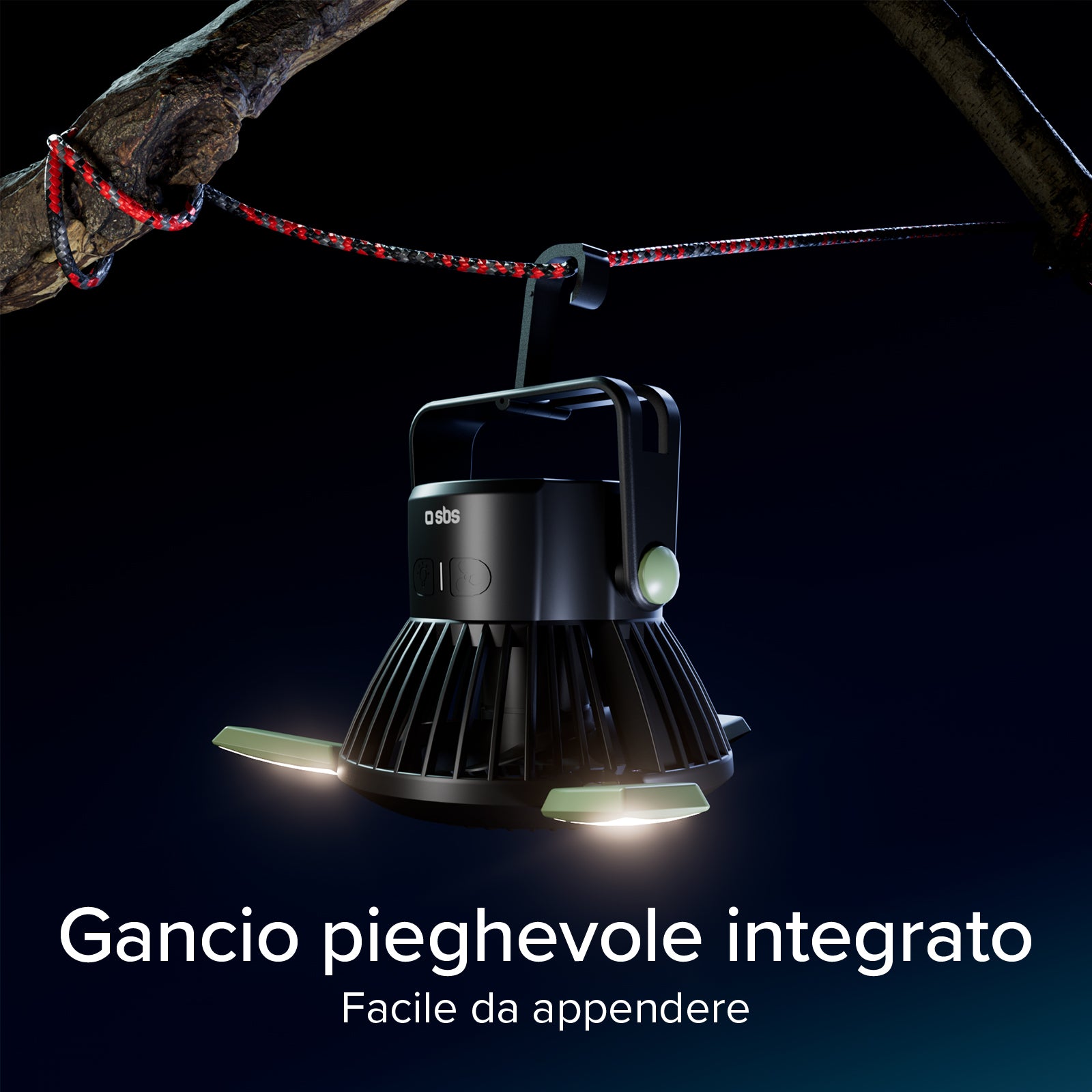 Ventilador con batería externa 4000 mAh, luz regulable y carga solar