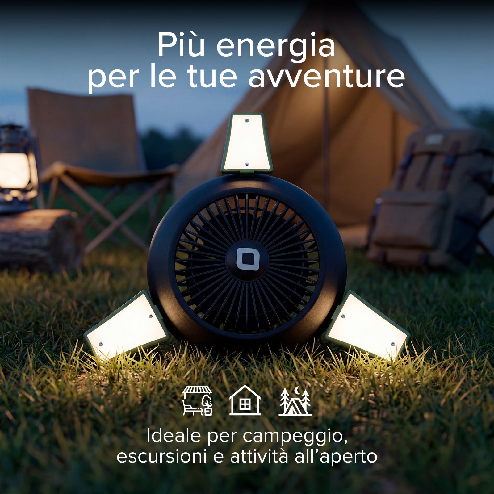 Fan with 4000 mAh Power Bank, adjustable light and solar charging