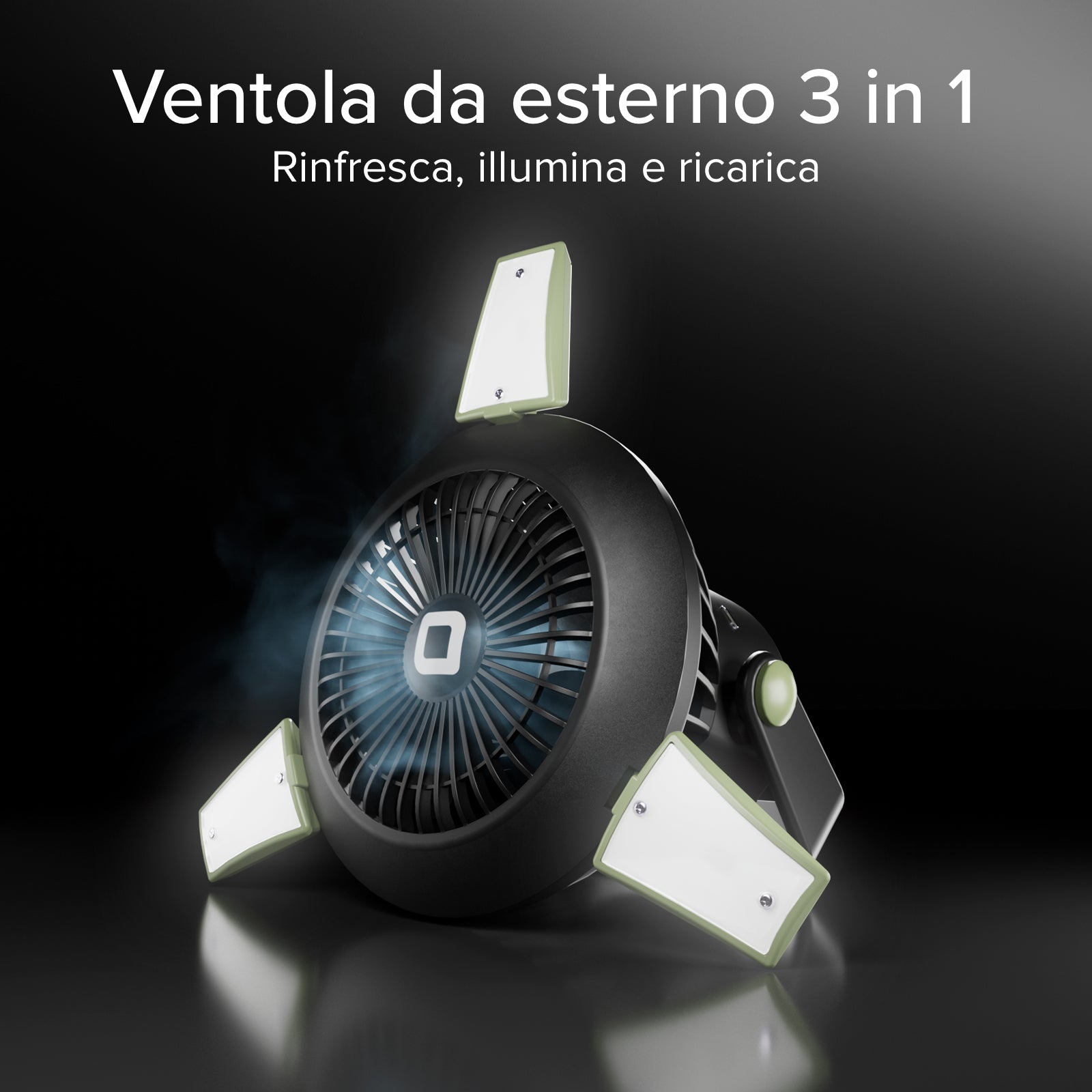 Fan with 4000 mAh Power Bank, adjustable light and solar charging