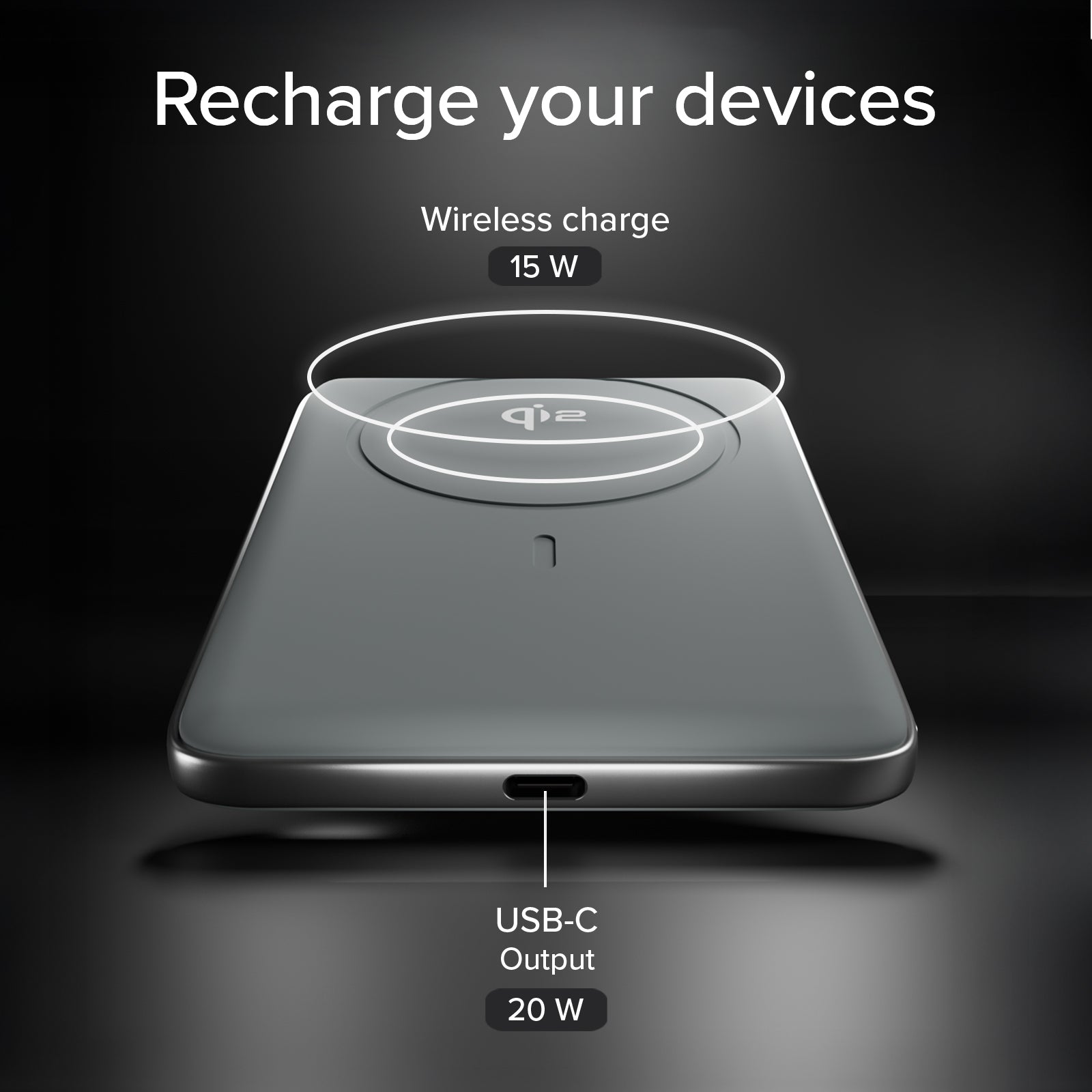 Batería externa magnética Qi2 15W de 5000mAh con batería de estado semisólido y pantalla LED