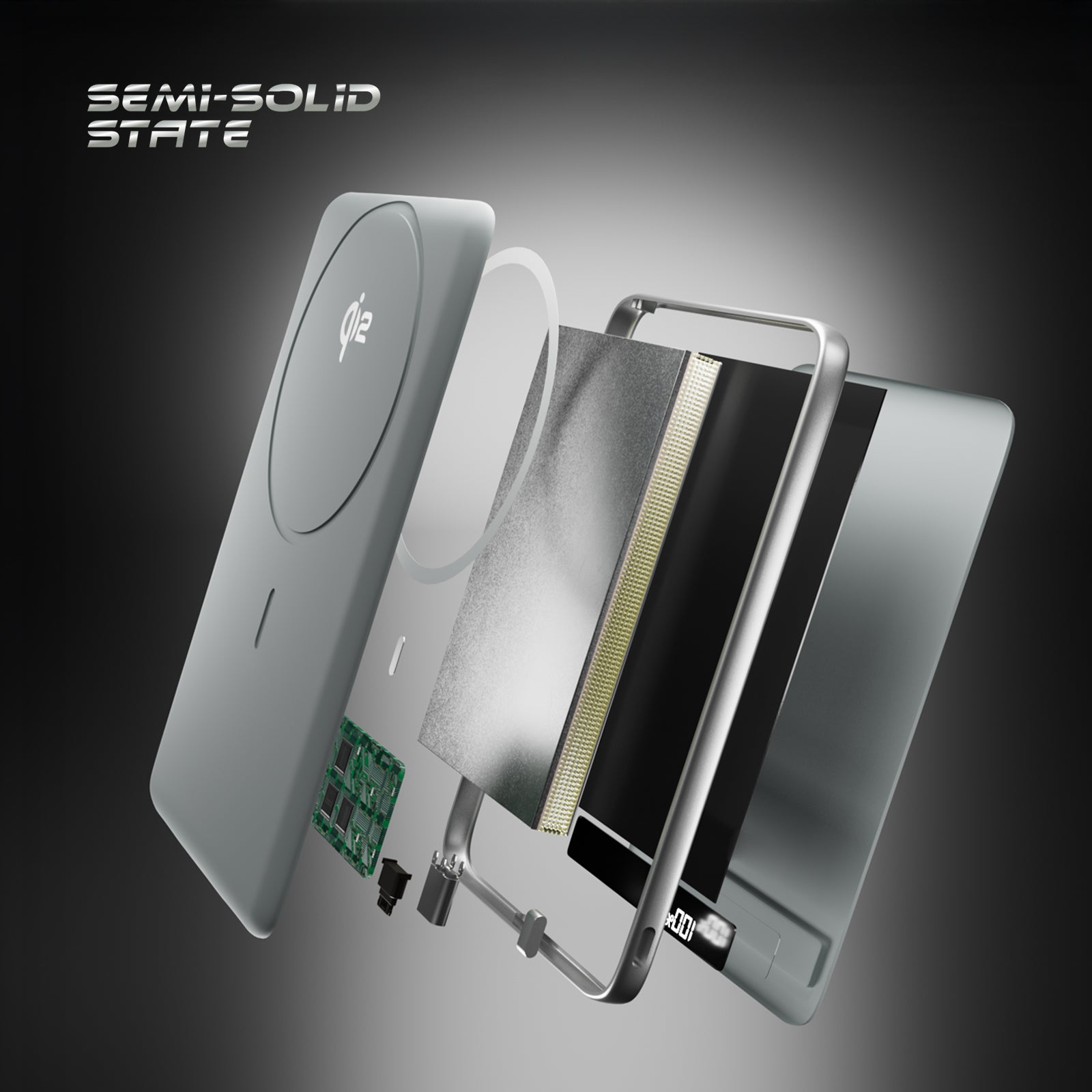 Chargeur magnétique Qi2 15 W de 5000 mAh avec batterie semi-solide et affichage LED