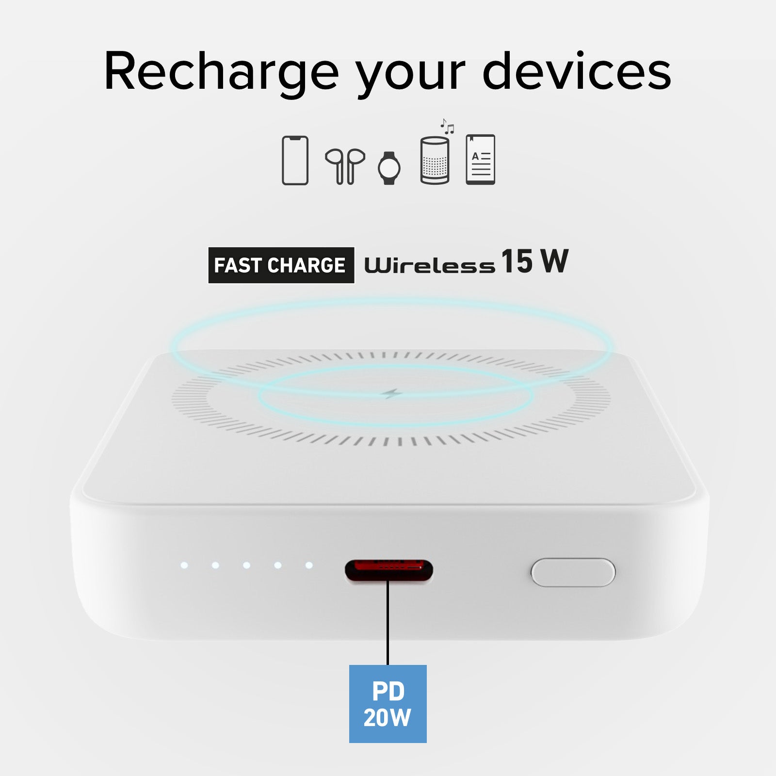 Power bank 5000 mAh wireless ultra compatto