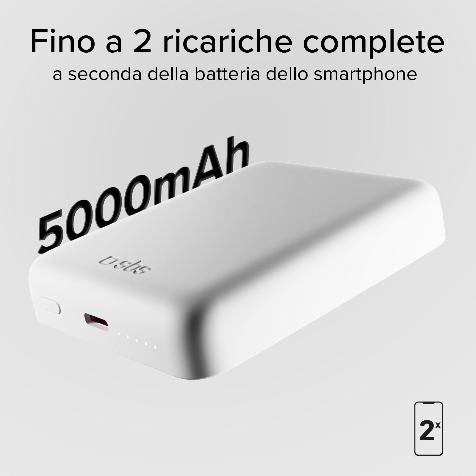 Power bank 5000 mAh wireless ultra compatto