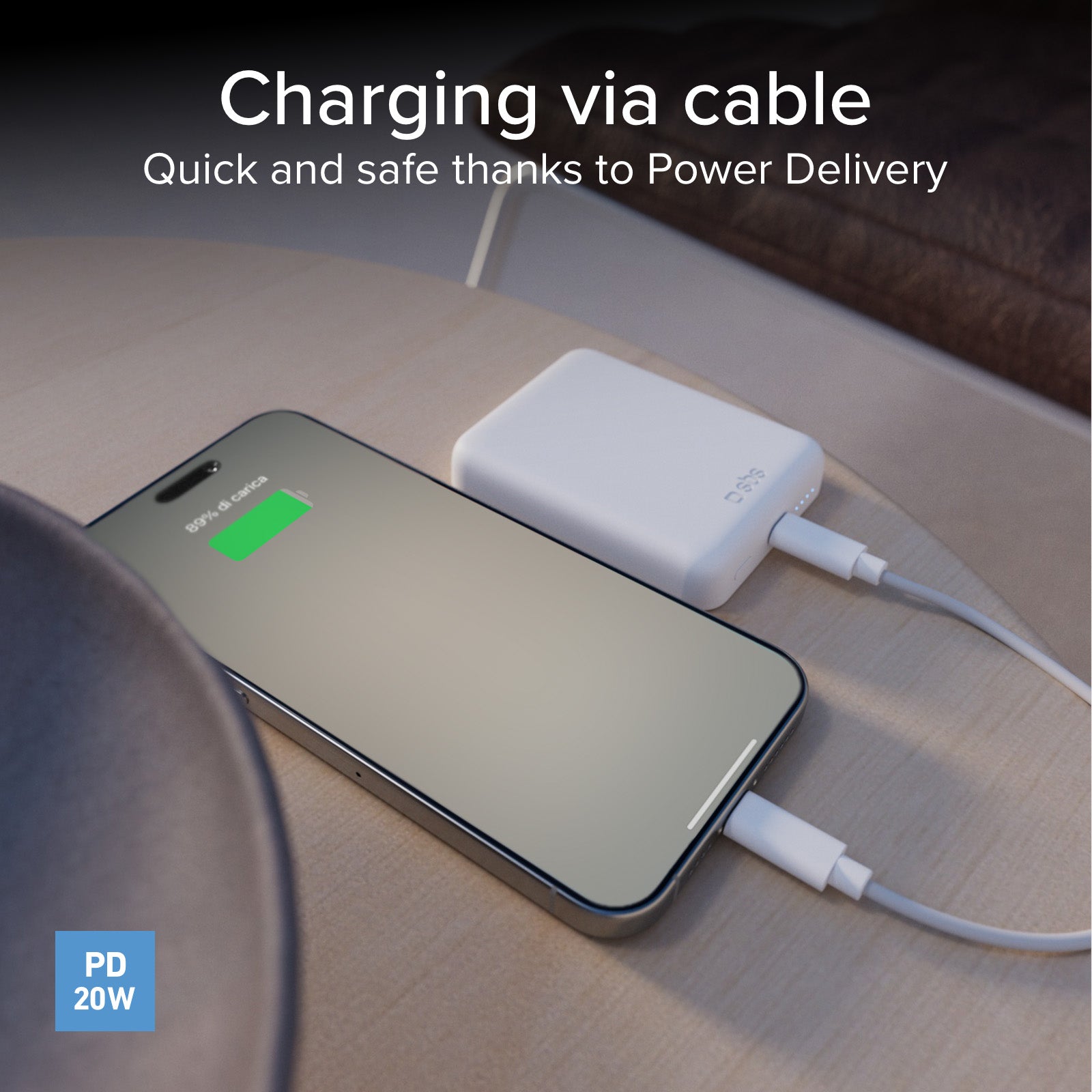 Power bank 5000 mAh wireless ultra compatto