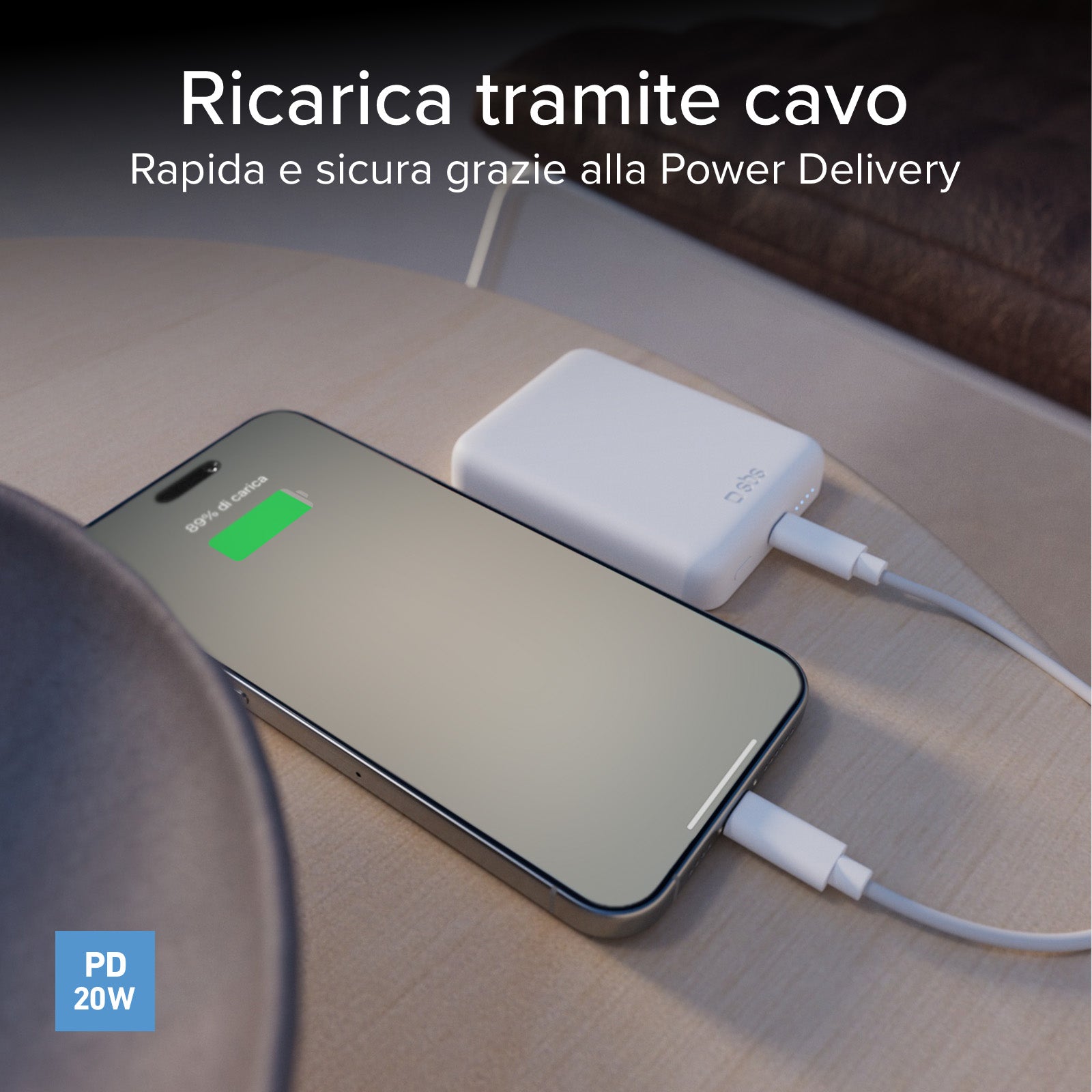 Power bank 5000 mAh wireless ultra compatto
