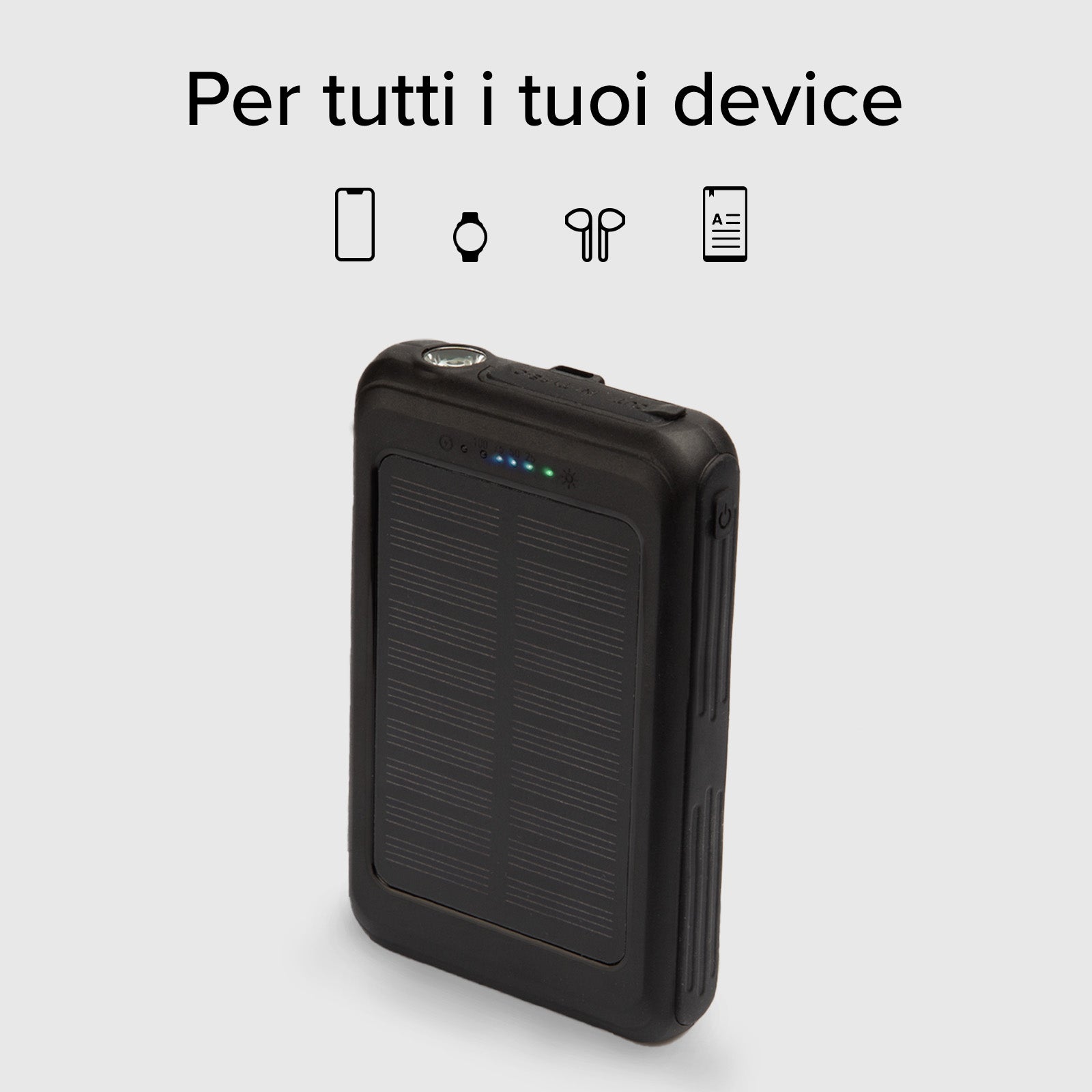 Power bank solar de 5000 mAh con carga inalámbrica