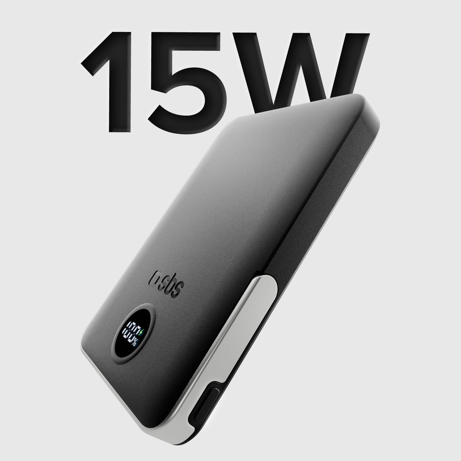 Power bank battery pack 5.000 mAh wireless con supporto stand integrato e LCD