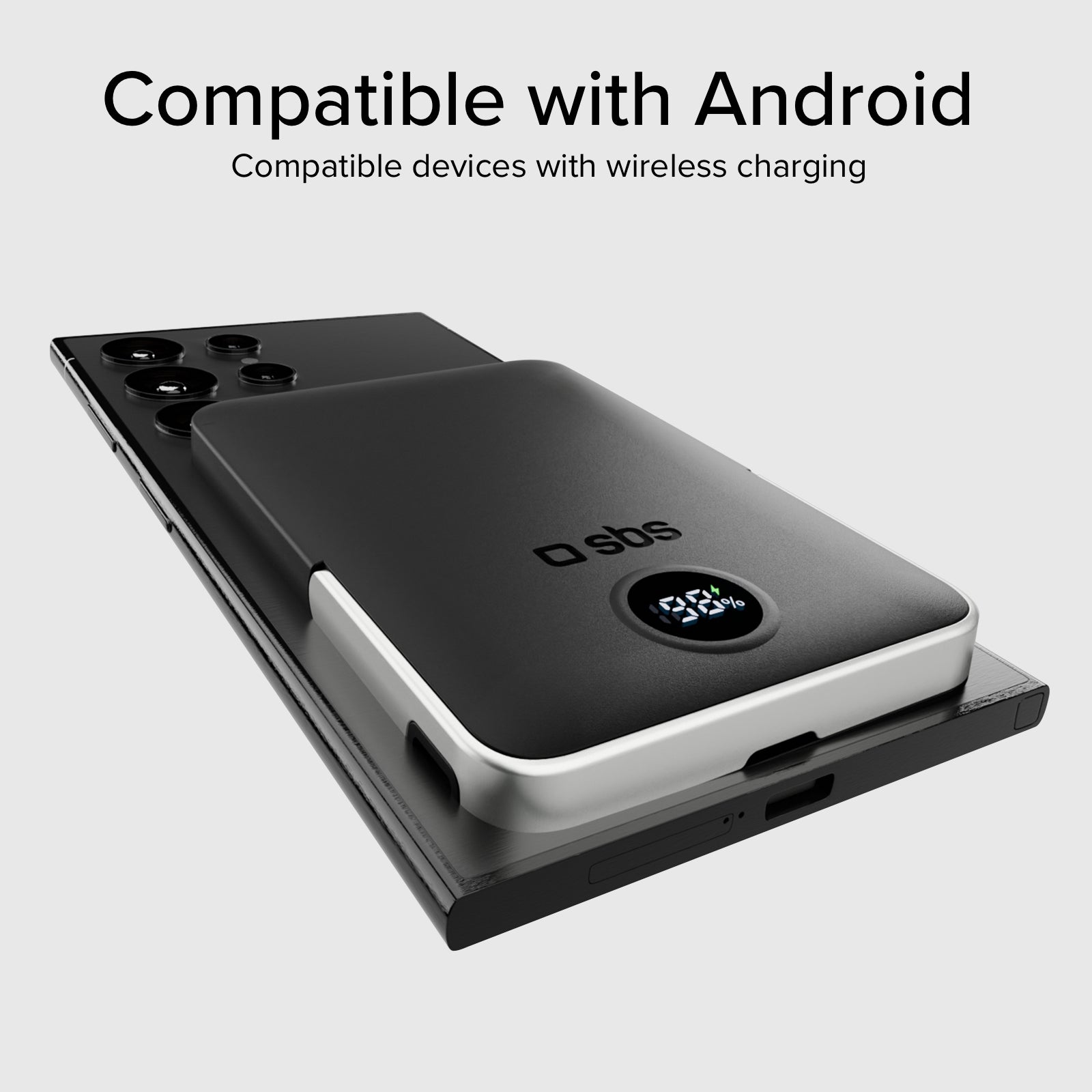 Power bank battery pack 5.000 mAh wireless con supporto stand integrato e LCD