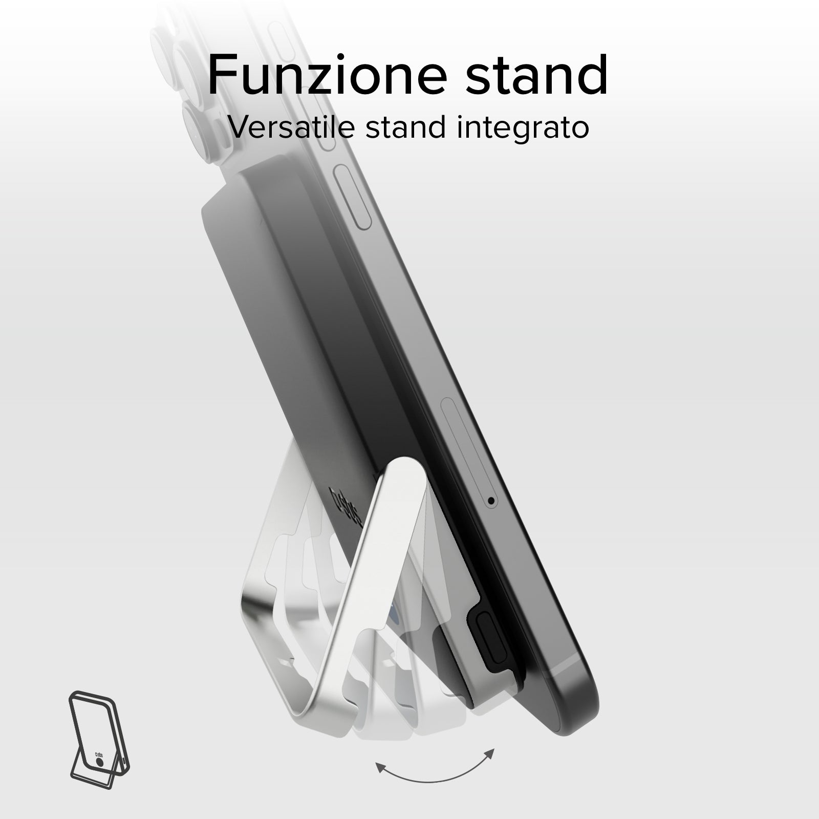 Power bank battery pack 5.000 mAh wireless con supporto stand integrato e LCD