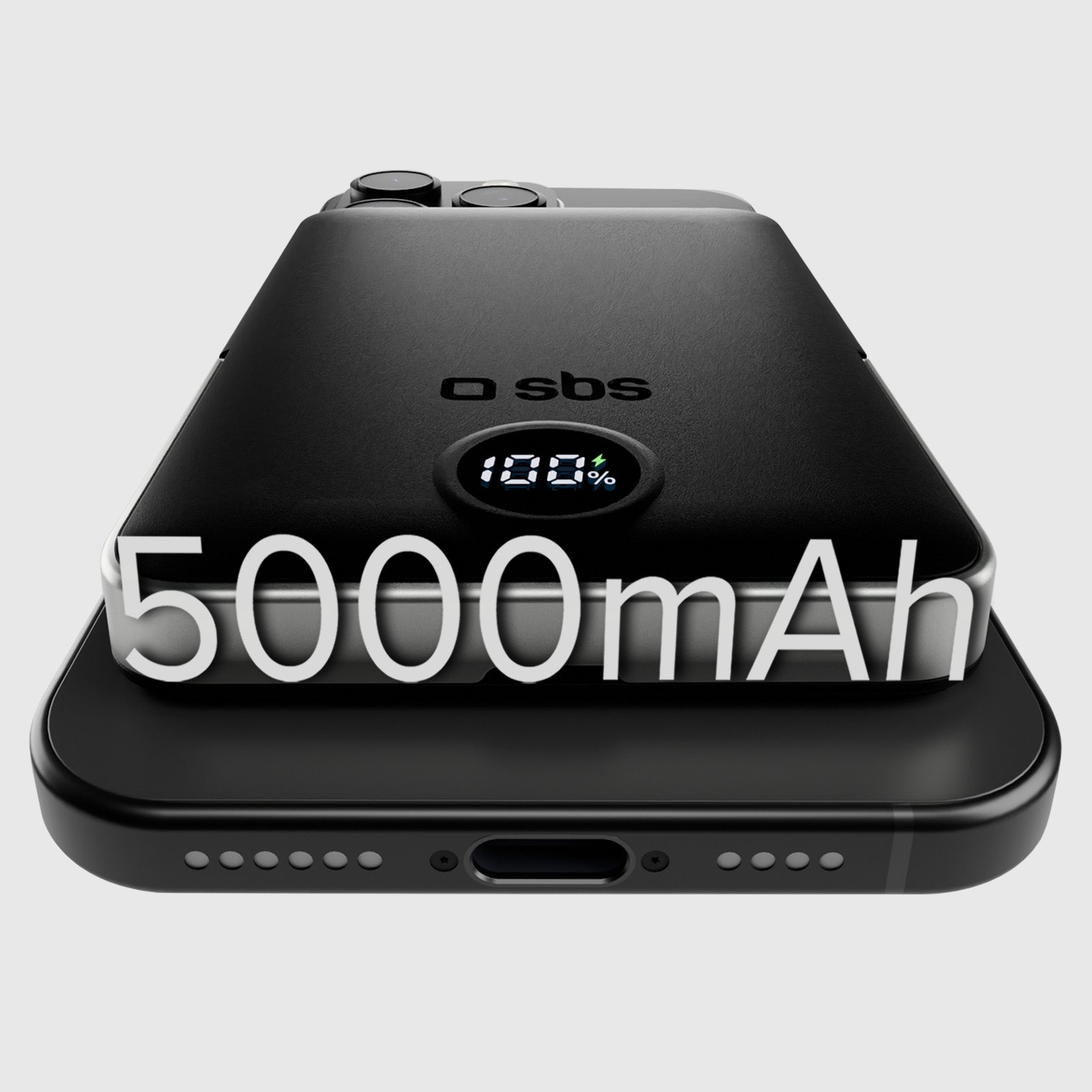 Power bank battery pack 5.000 mAh wireless con supporto stand integrato e LCD