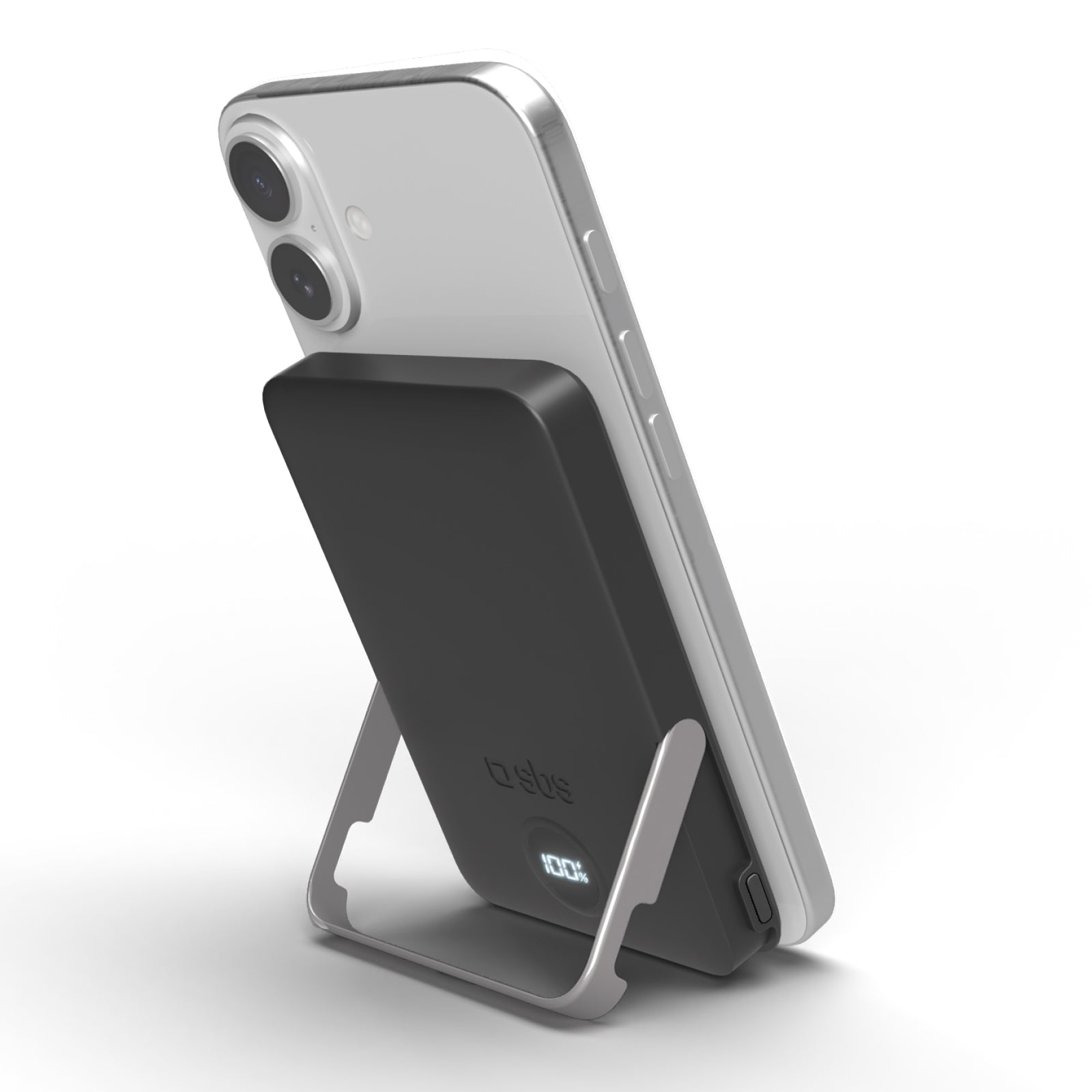 Power bank battery pack 5.000 mAh wireless con supporto stand integrato e LCD