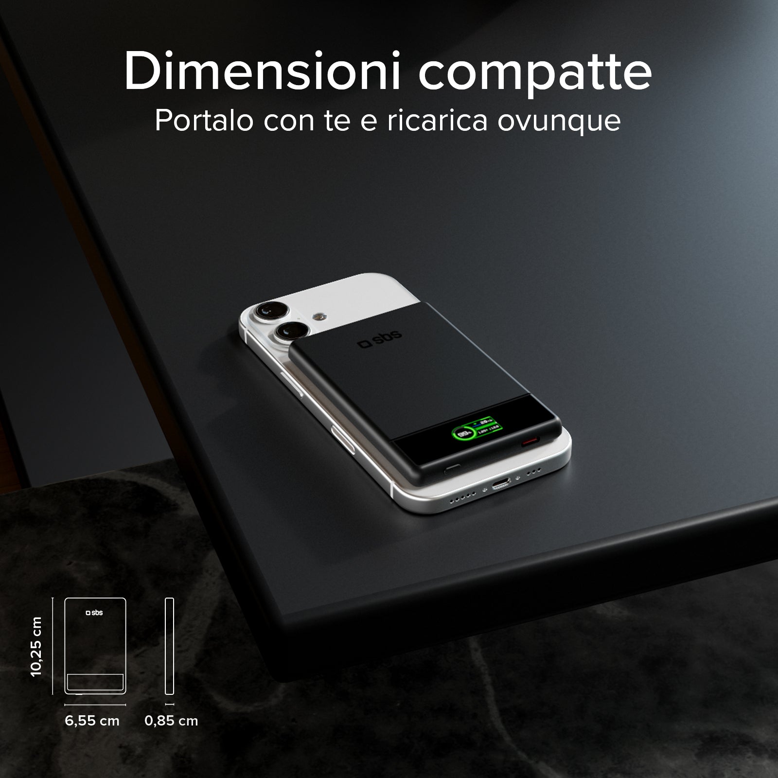 Power bank magnetico 5000 mAh con display e ricarica 15W