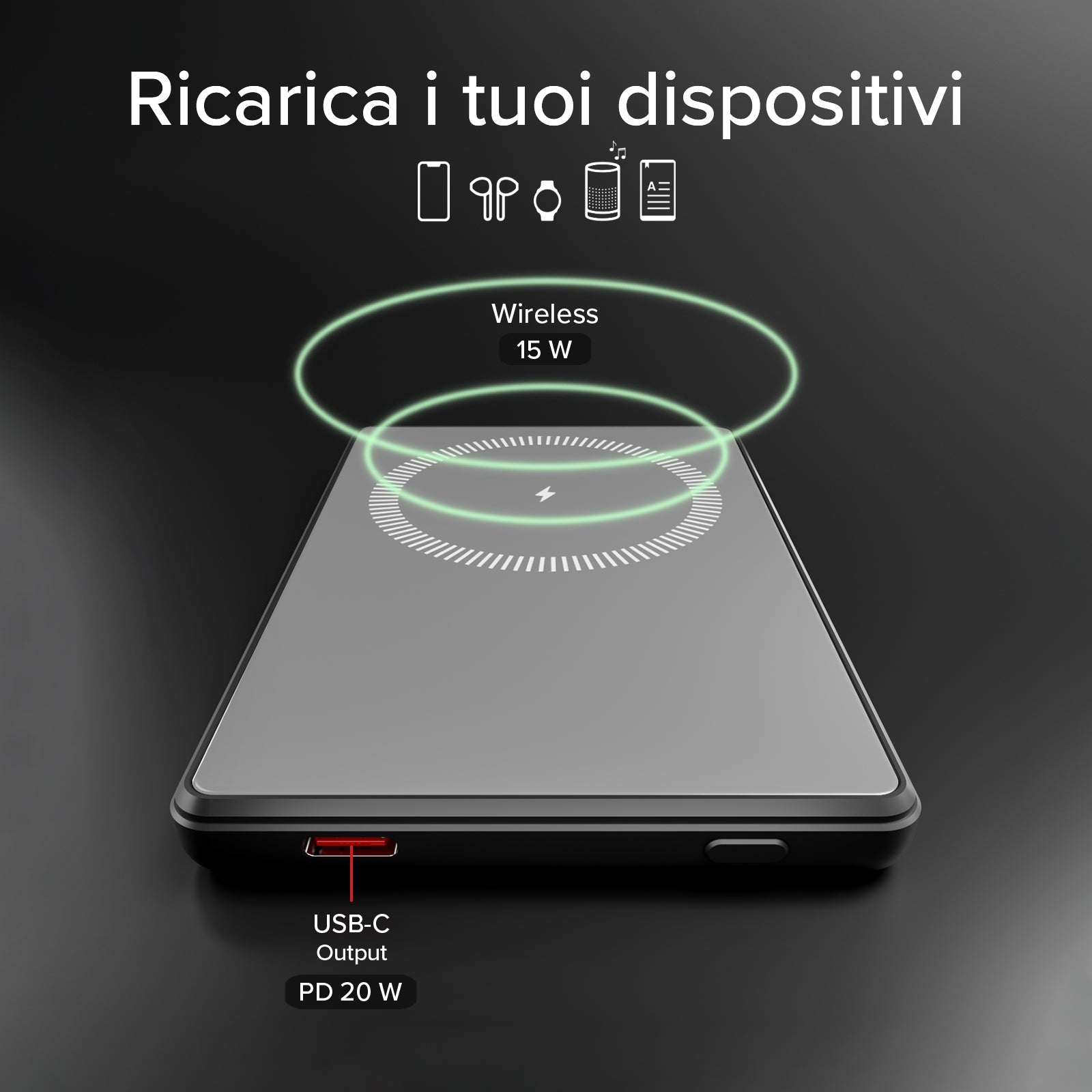 Power bank magnetico 5000 mAh con display e ricarica 15W