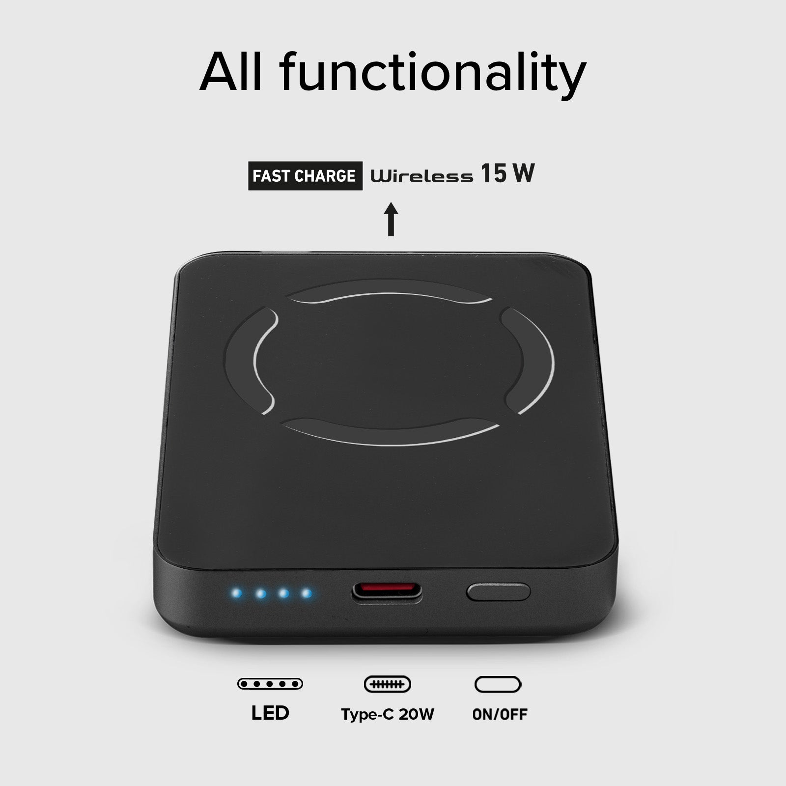 Magnetische Powerbank 5000 mAh kabellos mit Graphen