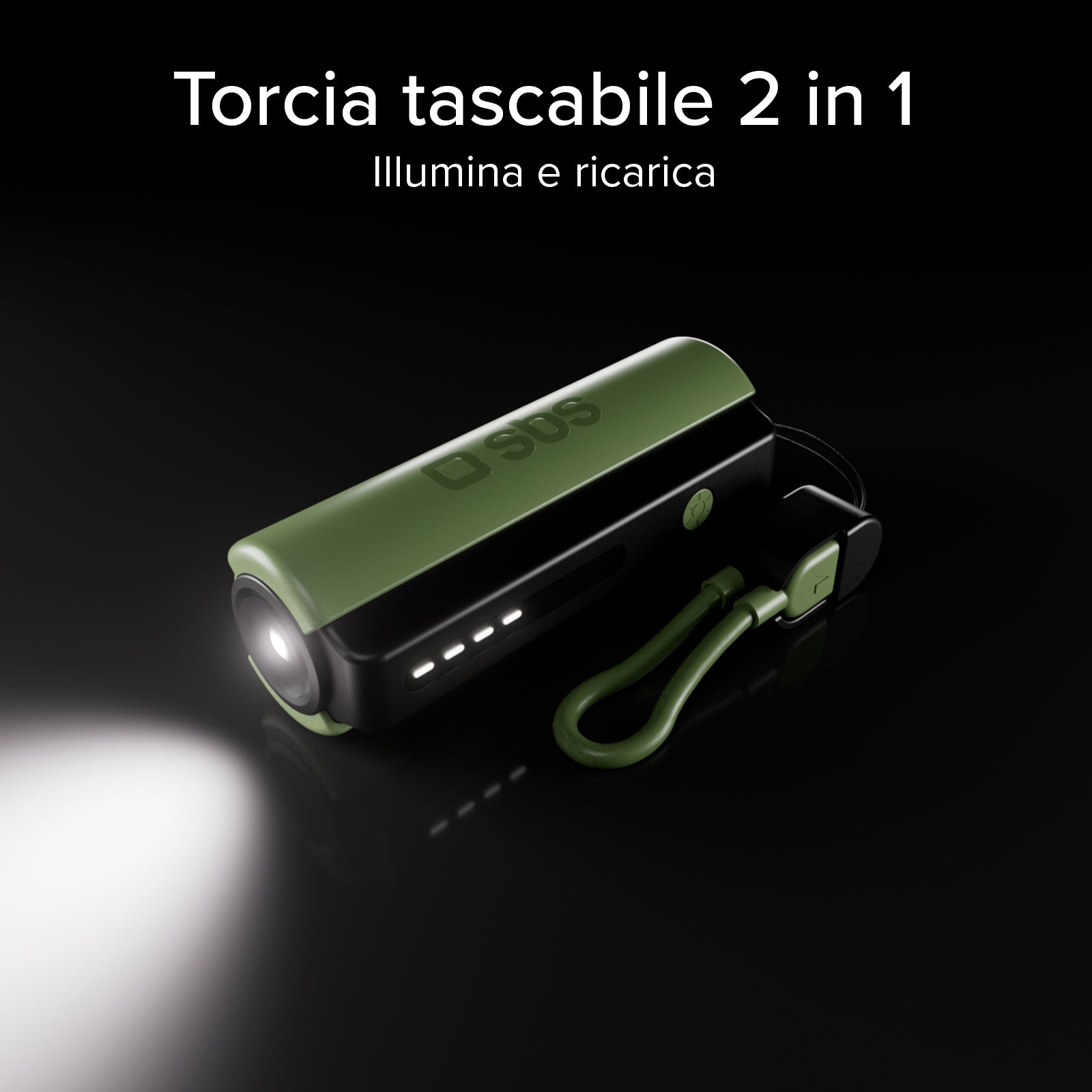 Batería externa compacta de 5000 mAh con linterna LED, puerto USB-C de 10 W, cable USB-C incluido, ideal para la vida al aire libre y las acampadas