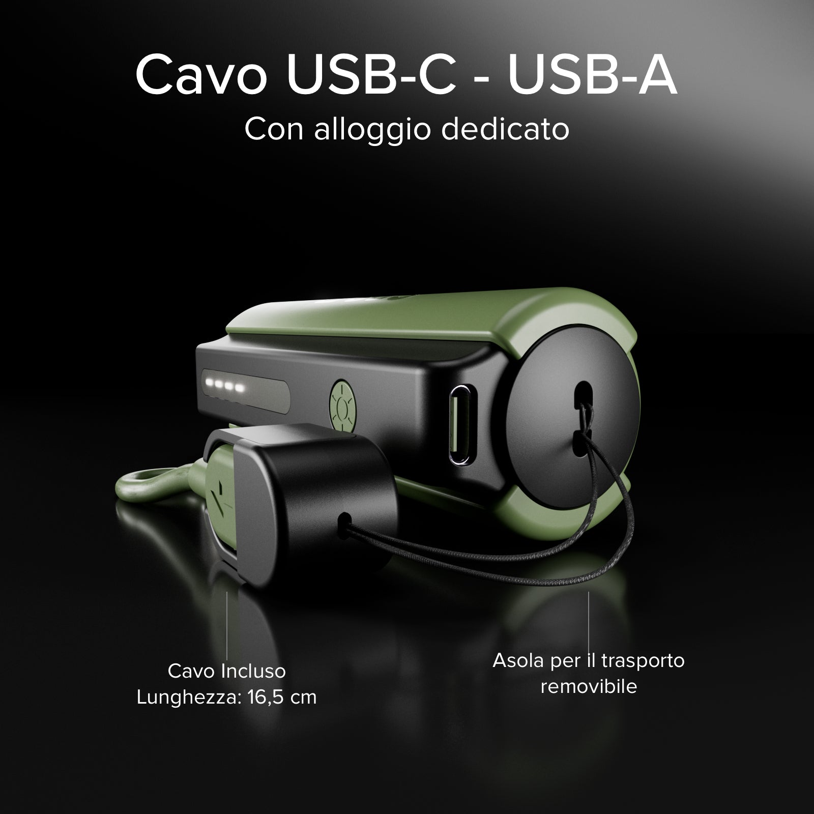 Compact 5000 mAh Power Bank with LED torch, 10 W USB-C port, USB-C cable included, ideal for camping and outdoor use