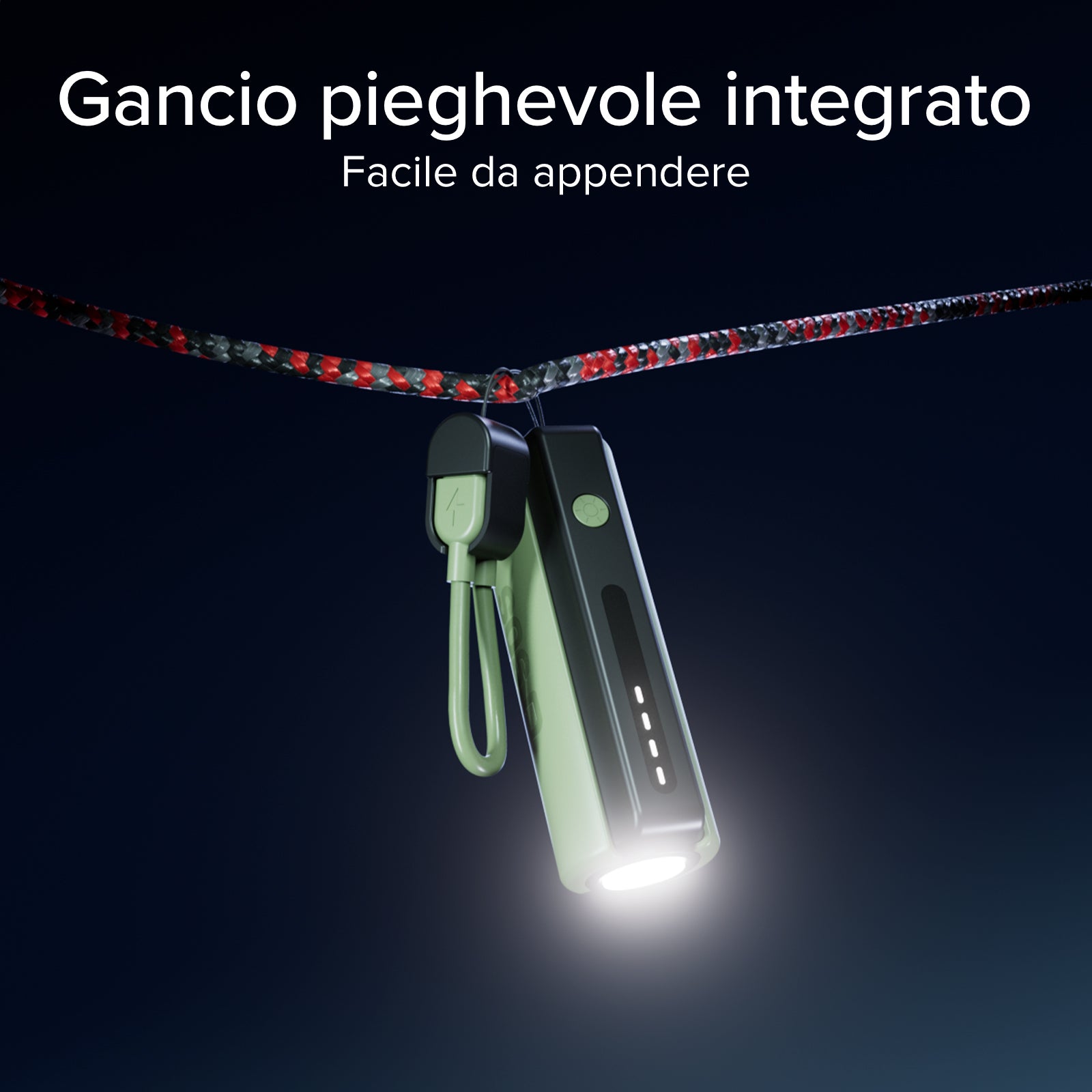 Compact 5000 mAh Power Bank with LED torch, 10 W USB-C port, USB-C cable included, ideal for camping and outdoor use